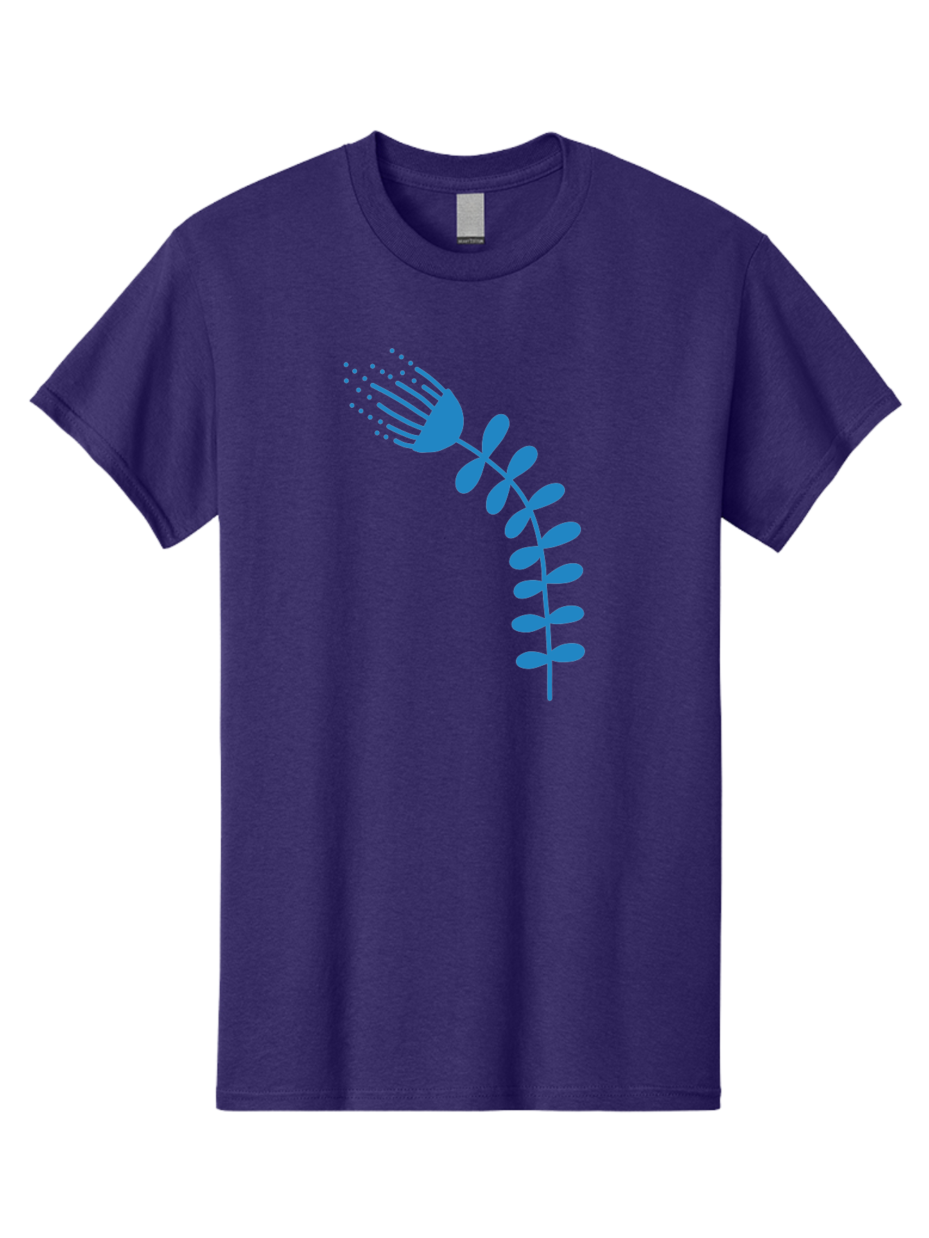 Fork-Plant Men'S Graphic Tee, 100% Cotton, Comfortable Casual Summer Wear, Machine Washable, Stylized Flower, Abstract Art, Minimalist Design, Blue Silhouette, Botanical Illustration, Creative Graphics Aab746