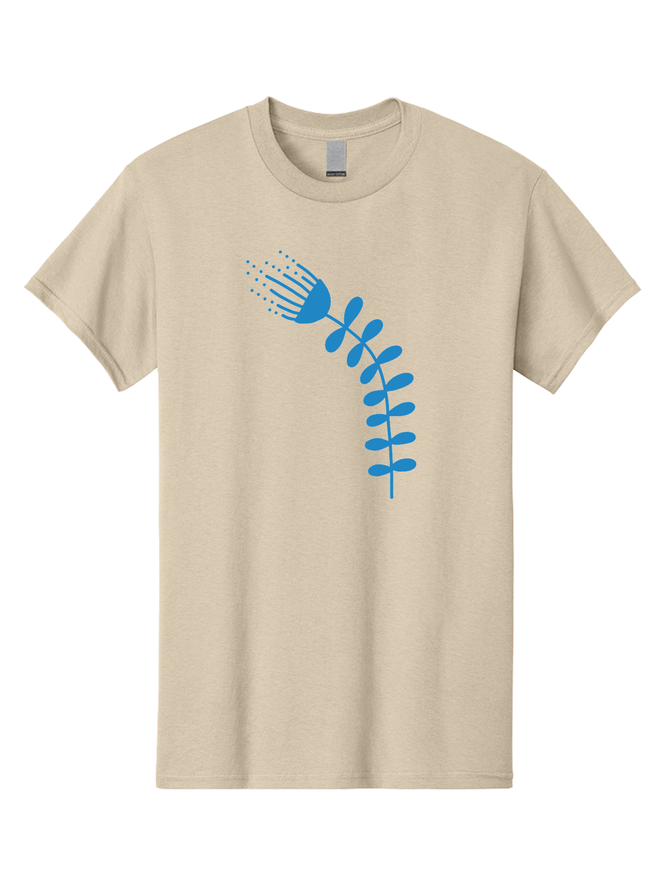 Fork-Plant Men'S Graphic Tee, 100% Cotton, Comfortable Casual Summer Wear, Machine Washable, Stylized Flower, Abstract Art, Minimalist Design, Blue Silhouette, Botanical Illustration, Creative Graphics Aab746