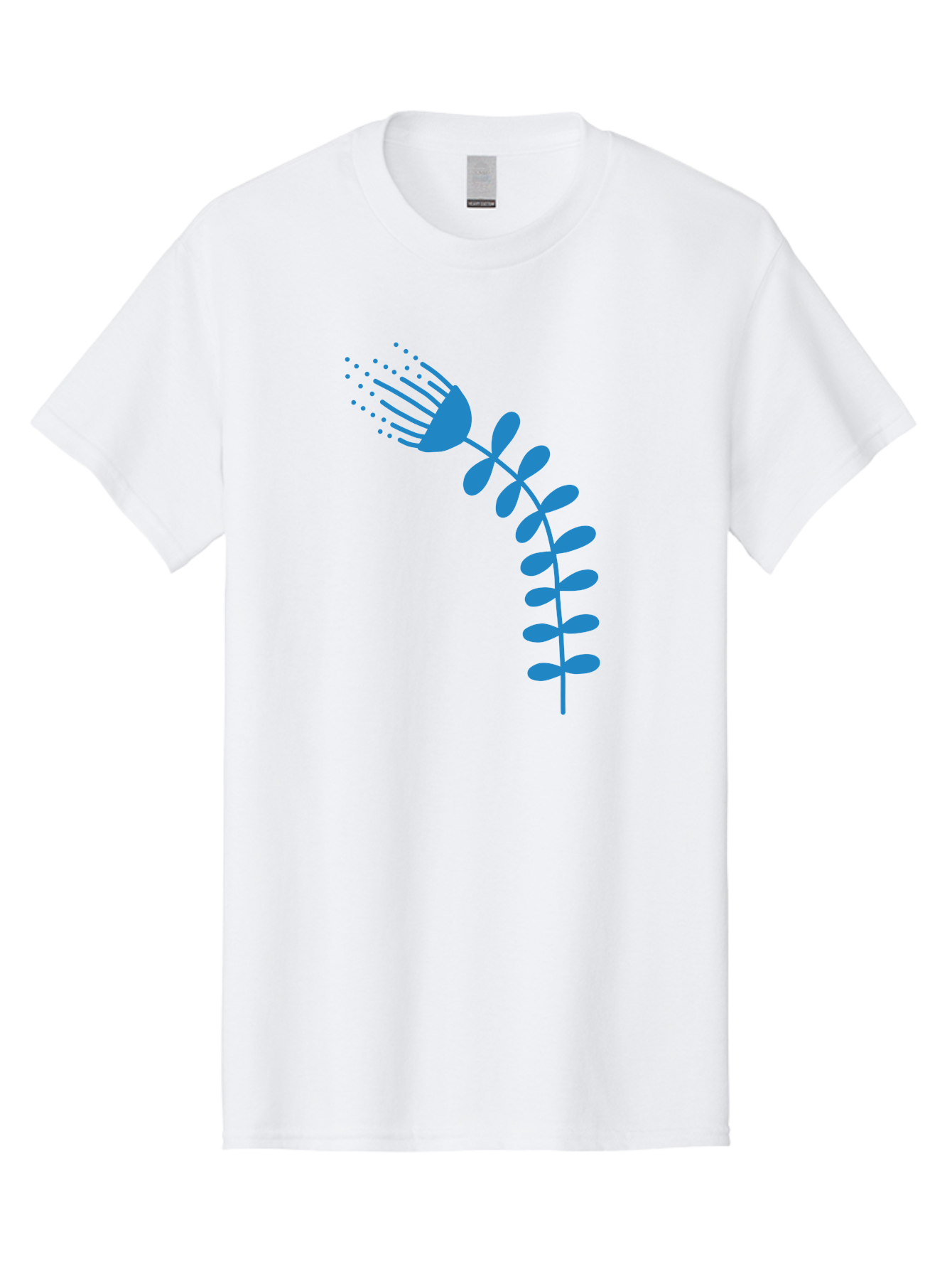 Fork-Plant Men'S Graphic Tee, 100% Cotton, Comfortable Casual Summer Wear, Machine Washable, Stylized Flower, Abstract Art, Minimalist Design, Blue Silhouette, Botanical Illustration, Creative Graphics Aab746