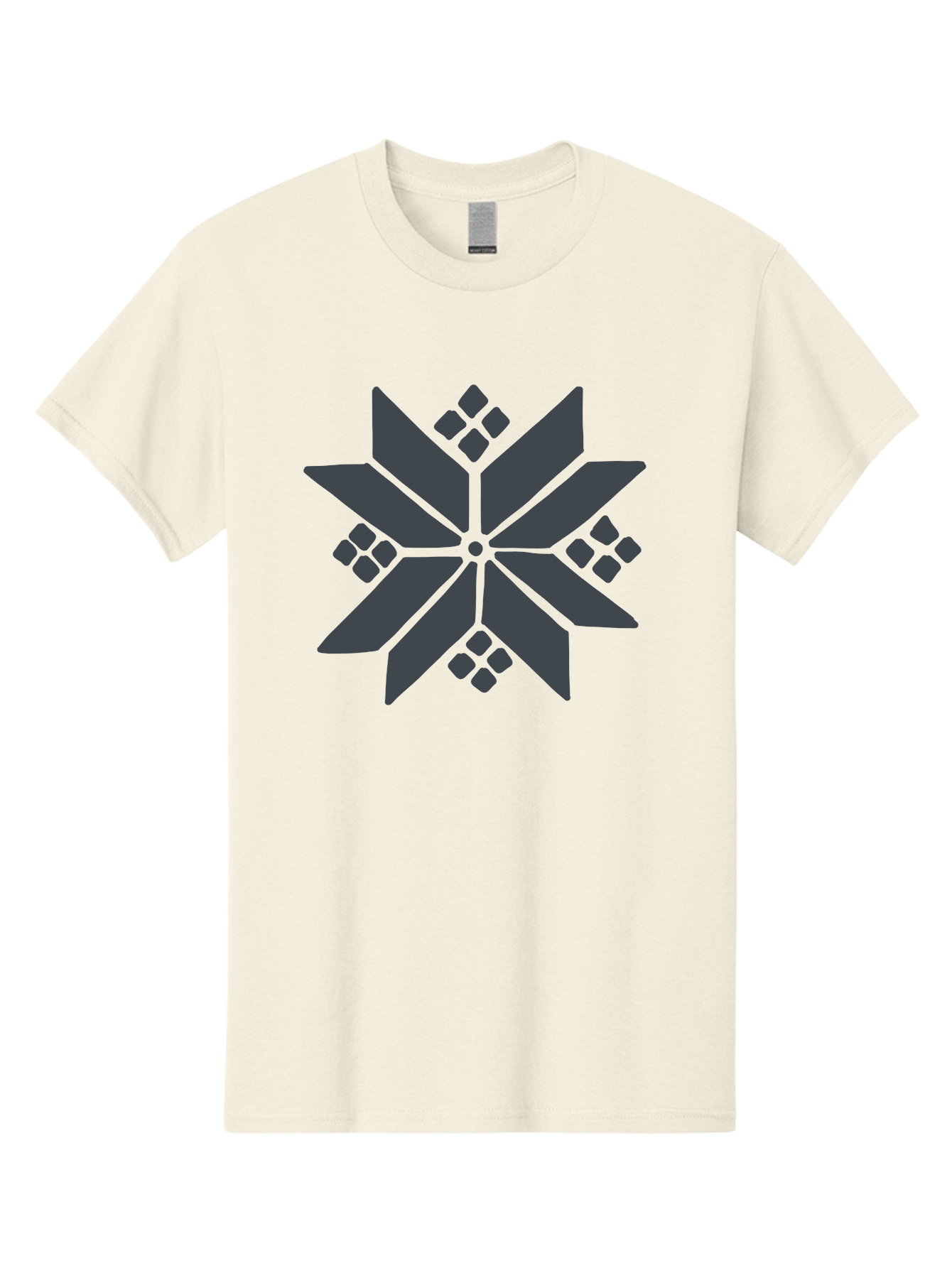 Geometric-Flower Men'S Graphic Tee, 100% Cotton, Comfortable Casual Summer Wear, Machine Washable, Grey Snowflake Design, Geometric Shapes, Symmetrical Pattern, Modern Art, Abstract Graphics, Minimalist Style, Frosty Motif Aab748