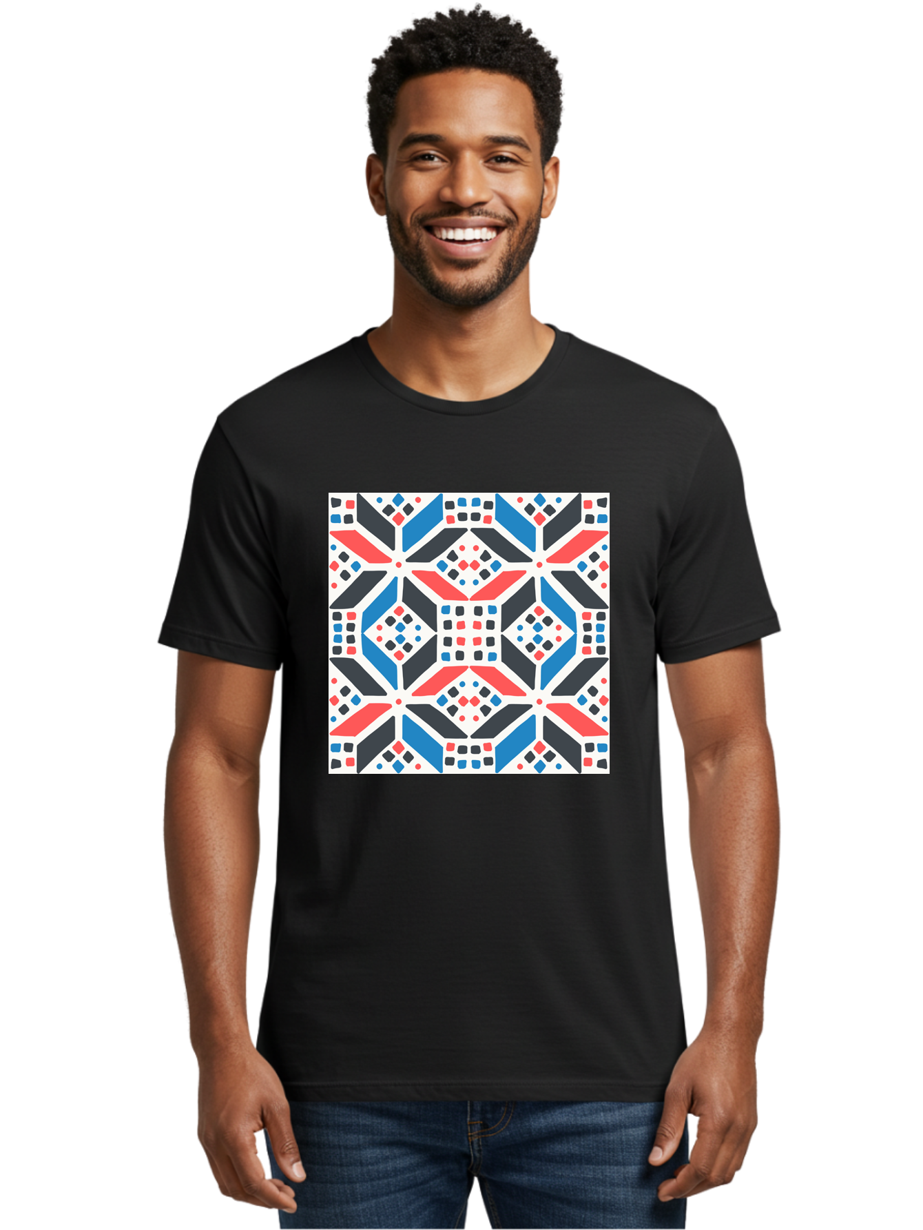 Geometric-Pattern-1 Men'S Graphic Tee, 100% Cotton, Comfortable Casual Summer Wear, Machine Washable, Geometric Pattern, Abstract Design, Colorful Shapes, Diamond Pattern, Bold Colors, Modern Art, Geometric Art, Symmetrical Design, Aab749
