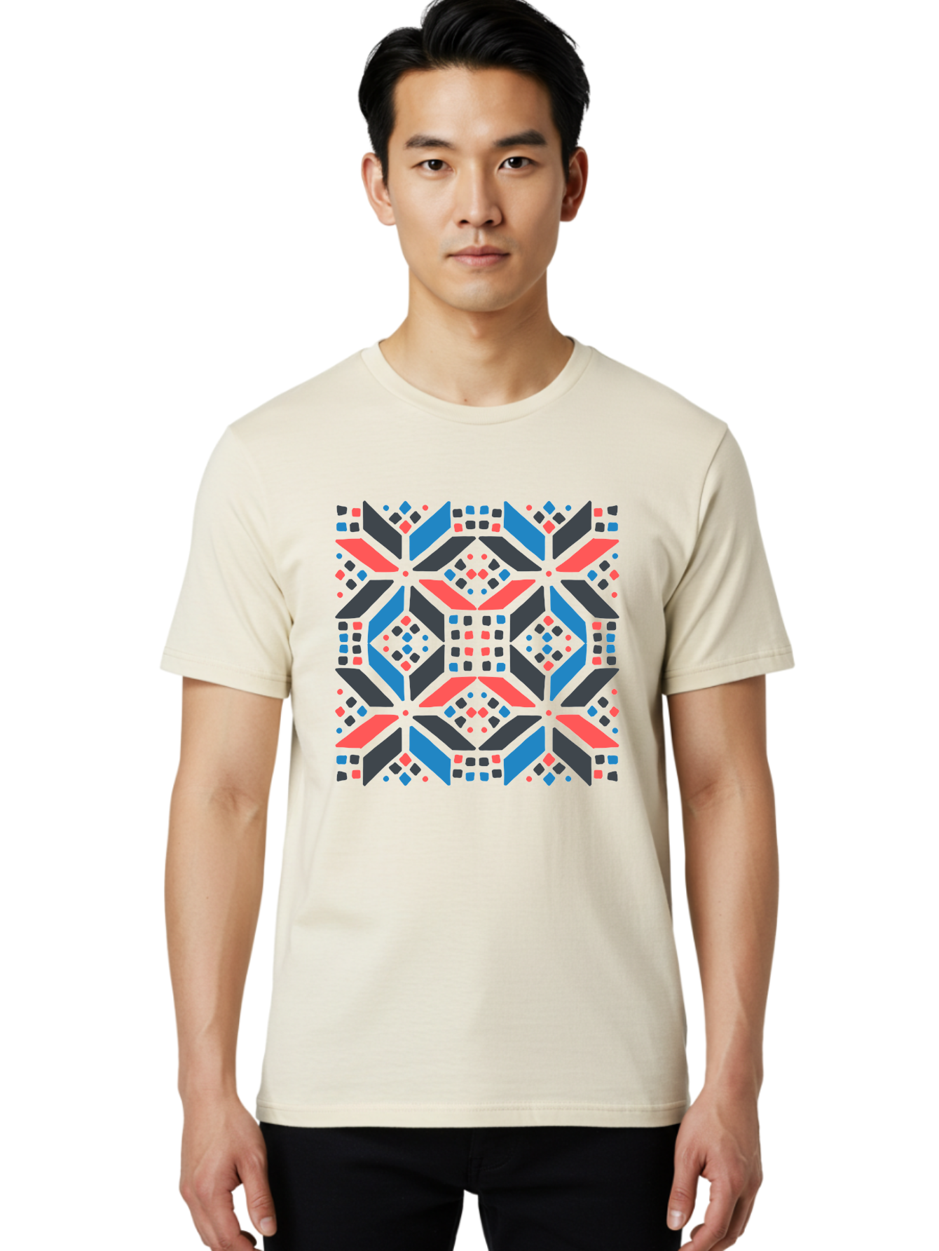 Geometric-Pattern-2 Men'S Graphic Tee, 100% Cotton, Comfortable Casual Summer Wear, Machine Washable, Geometric Shapes, Vibrant Geometric Pattern, Abstract Art, Colorful Design, Modern Aesthetic, Symmetrical Pattern, Bold Colors, Aab750