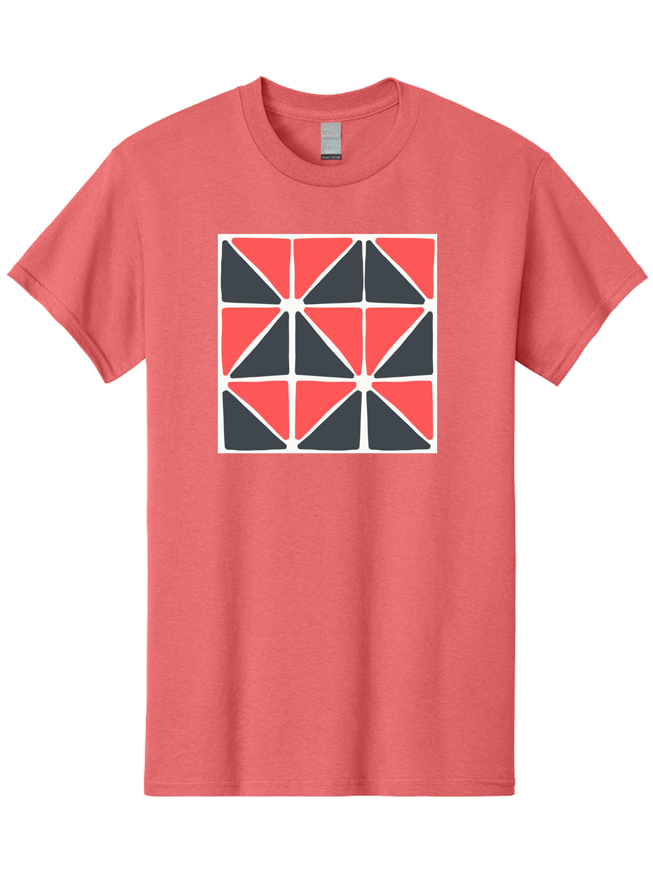 Geometric-Pattern-3 Men'S Graphic Tee, 100% Cotton, Comfortable Casual Summer Wear, Machine Washable, Geometric Pattern, Red And Black Triangles, Abstract Design, Symmetrical Shapes, Modern Art, Minimalist Style, Bold Colors, Aab751