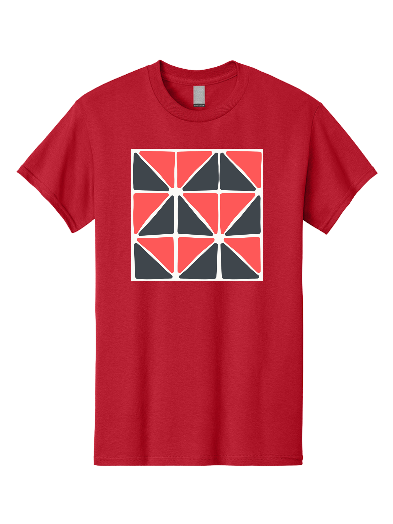 Geometric-Pattern-3 Men'S Graphic Tee, 100% Cotton, Comfortable Casual Summer Wear, Machine Washable, Geometric Pattern, Red And Black Triangles, Abstract Design, Symmetrical Shapes, Modern Art, Minimalist Style, Bold Colors, Aab751