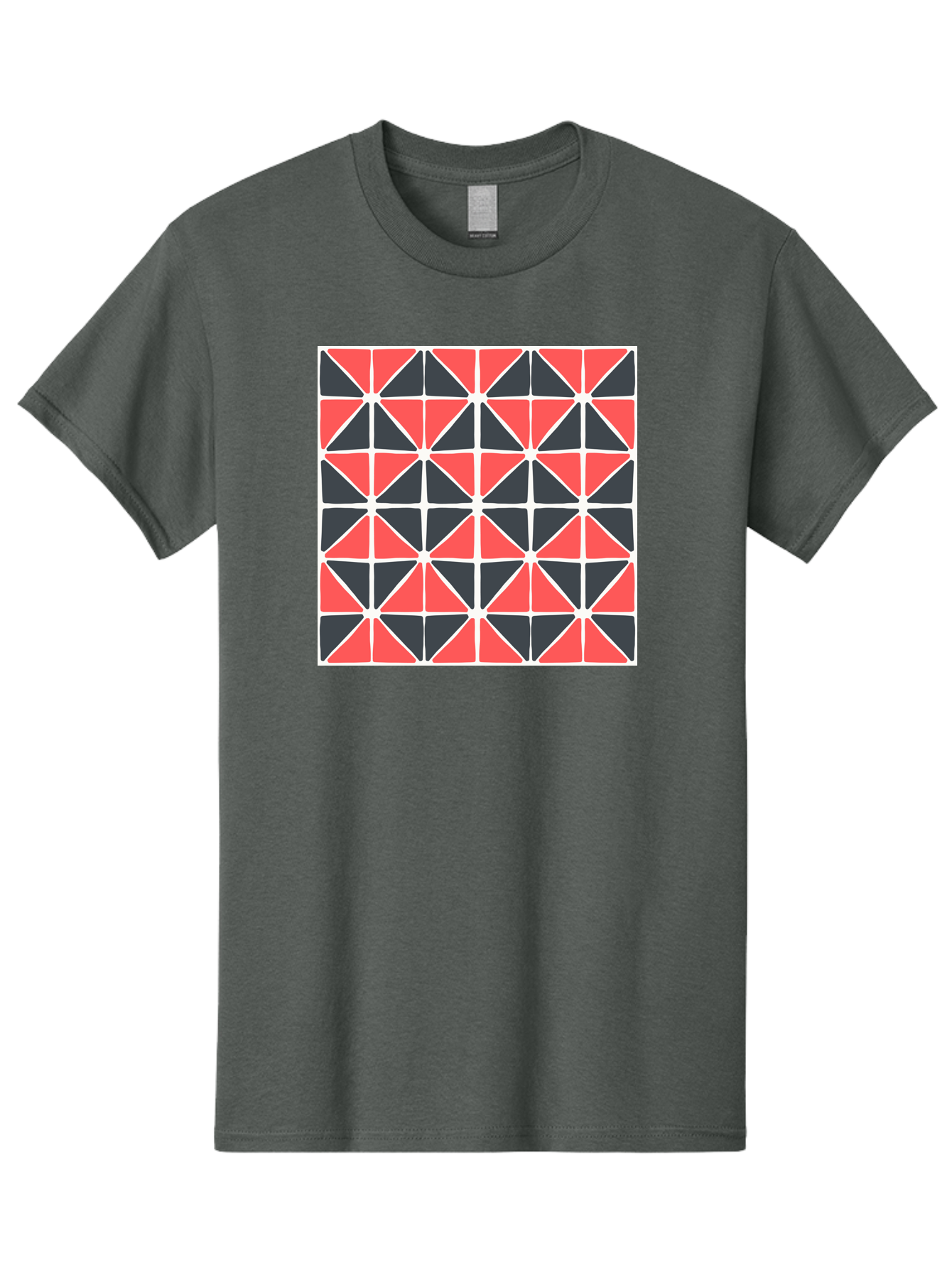 Geometric-Pattern Men'S Graphic Tee, 100% Cotton, Comfortable Casual Summer Wear, Machine Washable, Geometric Pattern, Red And Black Triangles, Abstract Design, Modern Art, Seamless Pattern, Graphic Design, Symmetrical Shapes, Aab752