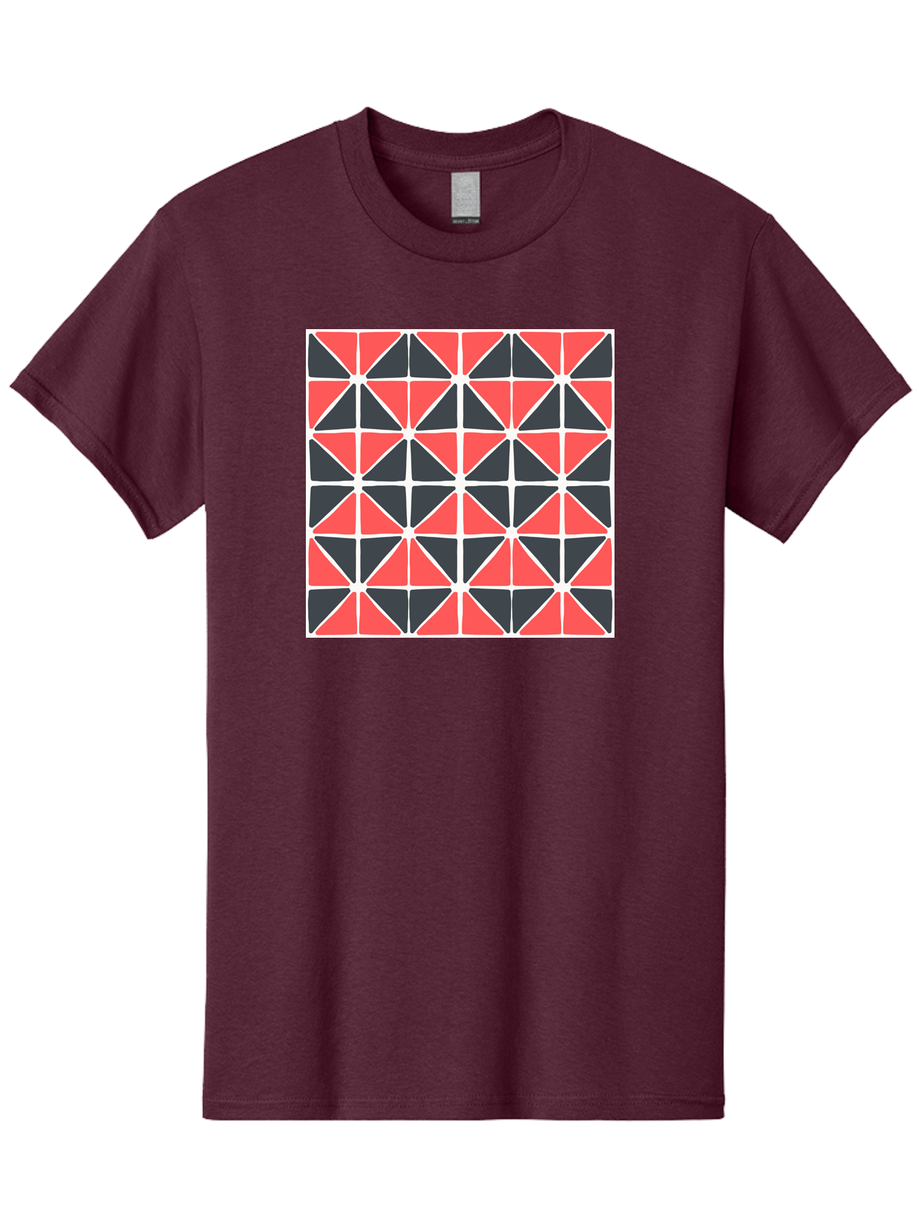 Geometric-Pattern Men'S Graphic Tee, 100% Cotton, Comfortable Casual Summer Wear, Machine Washable, Geometric Pattern, Red And Black Triangles, Abstract Design, Modern Art, Seamless Pattern, Graphic Design, Symmetrical Shapes, Aab752