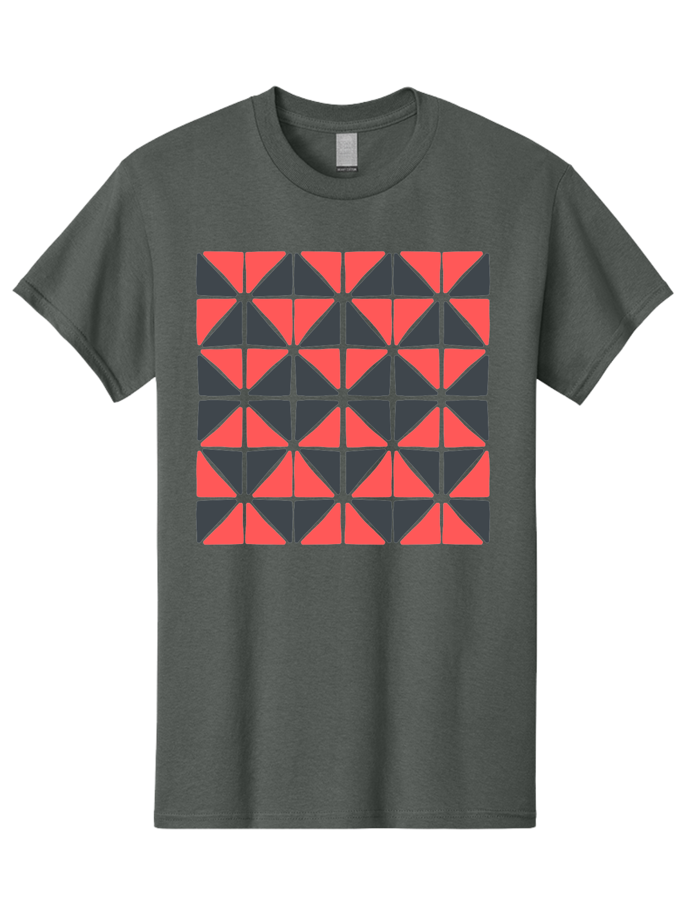 Geometric-Triangles Men'S Graphic Tee, 100% Cotton, Comfortable Casual Summer Wear, Machine Washable, Repeating Pattern Of Triangles, Geometric Shapes, Symmetrical Design, Black And Red Triangles, Abstract Art, Modern Graphic Design, Aab753