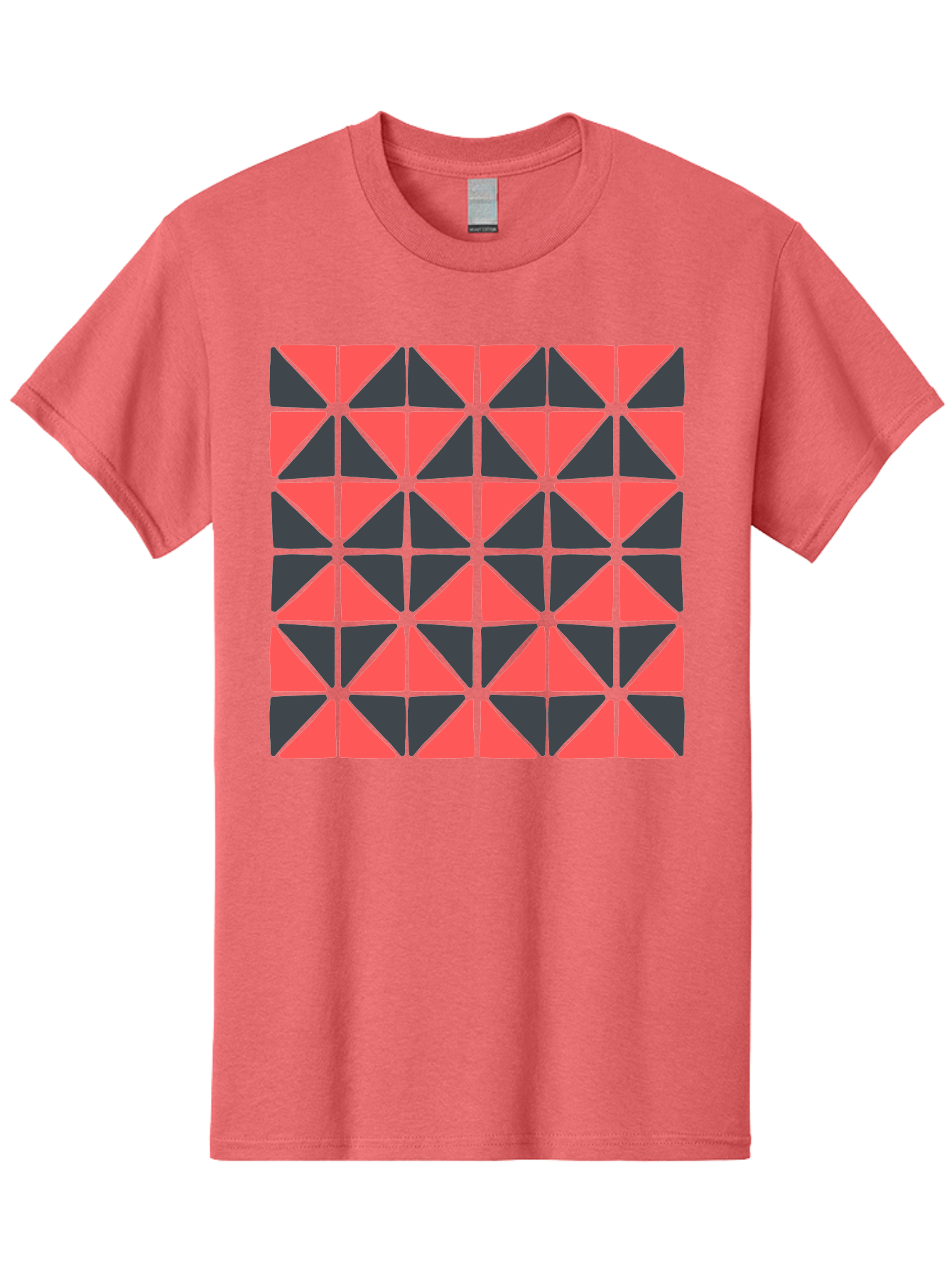 Geometric-Triangles Men'S Graphic Tee, 100% Cotton, Comfortable Casual Summer Wear, Machine Washable, Repeating Pattern Of Triangles, Geometric Shapes, Symmetrical Design, Black And Red Triangles, Abstract Art, Modern Graphic Design, Aab753