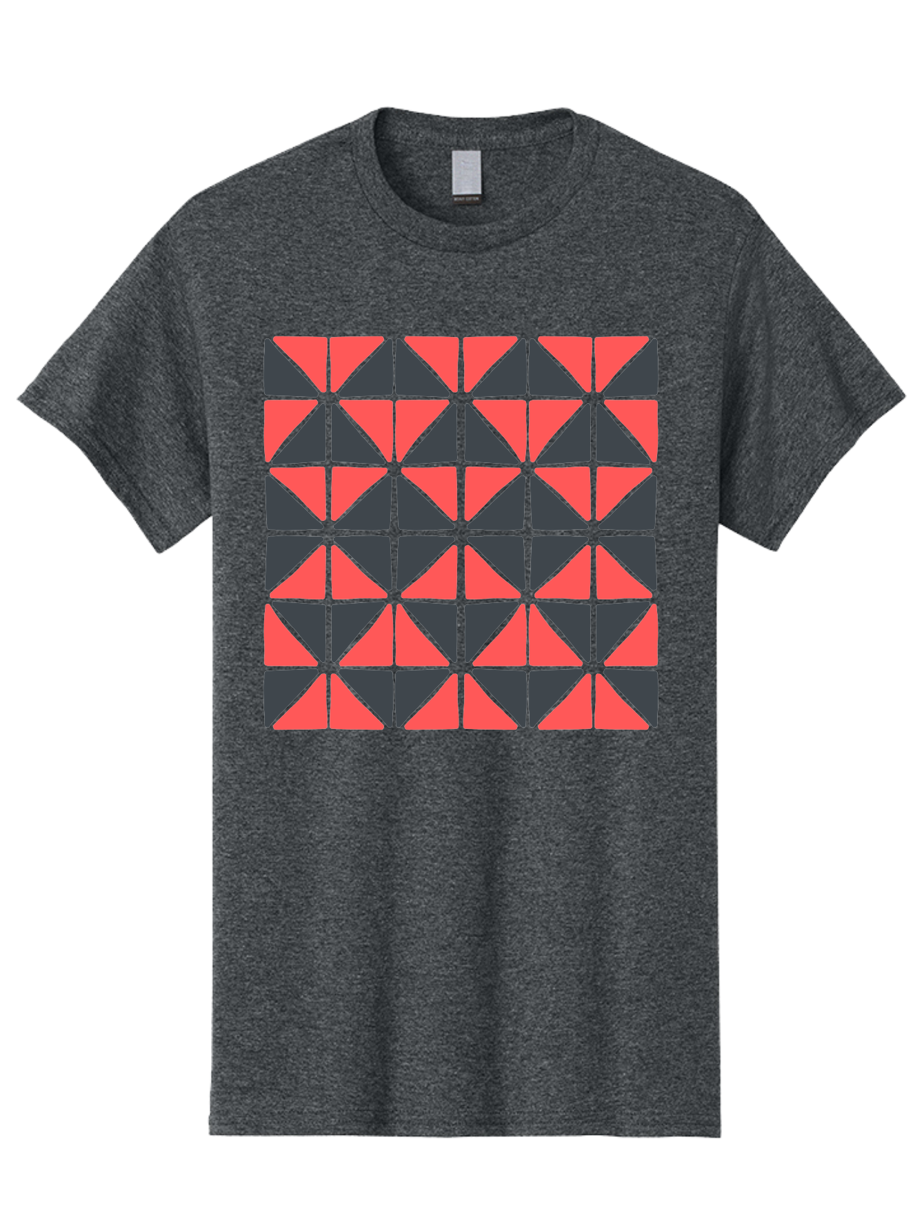 Geometric-Triangles Men'S Graphic Tee, 100% Cotton, Comfortable Casual Summer Wear, Machine Washable, Repeating Pattern Of Triangles, Geometric Shapes, Symmetrical Design, Black And Red Triangles, Abstract Art, Modern Graphic Design, Aab753