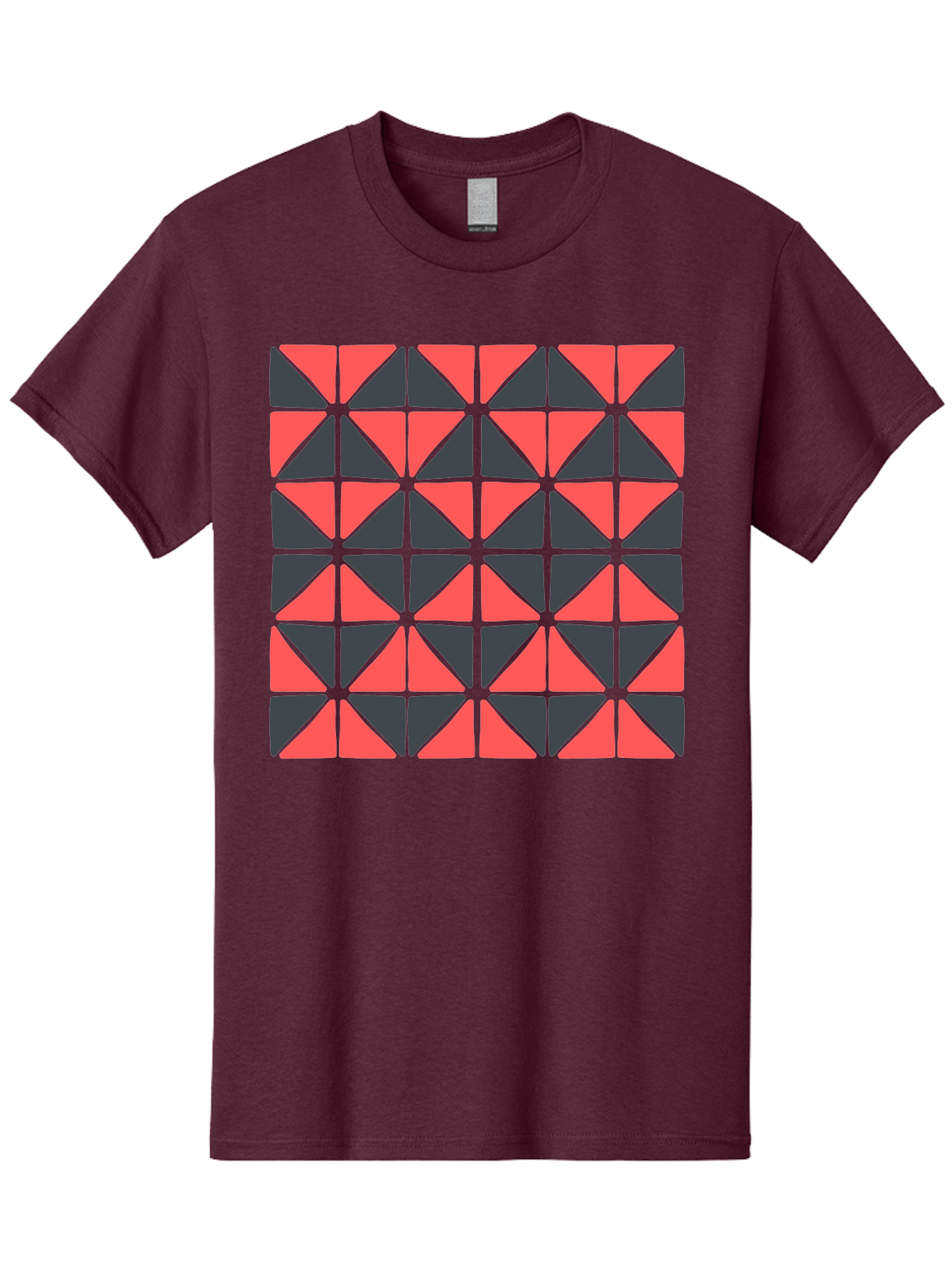 Geometric-Triangles Men'S Graphic Tee, 100% Cotton, Comfortable Casual Summer Wear, Machine Washable, Repeating Pattern Of Triangles, Geometric Shapes, Symmetrical Design, Black And Red Triangles, Abstract Art, Modern Graphic Design, Aab753