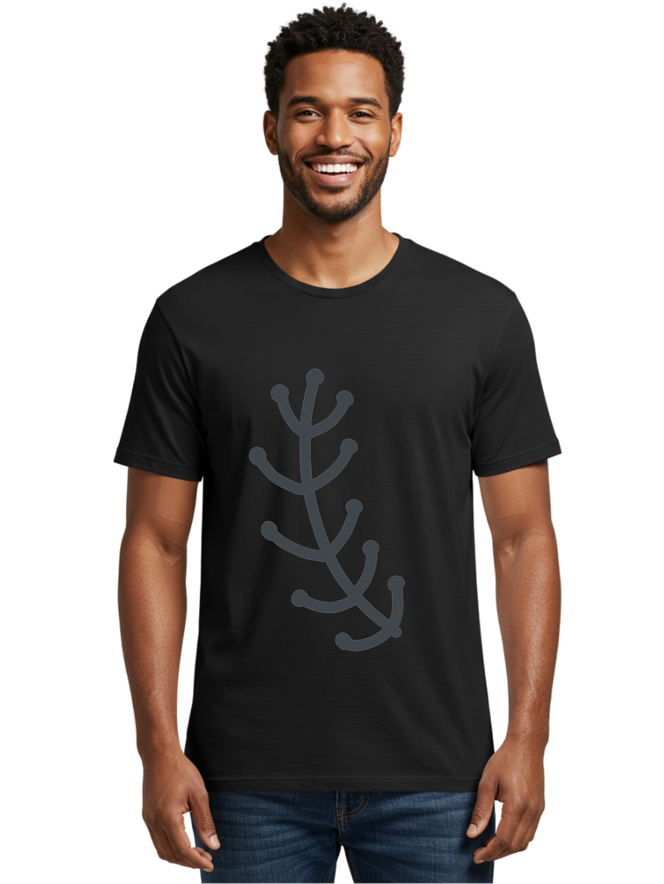 Hand-Drawn-Branch Men'S Graphic Tee, 100% Cotton, Comfortable Casual Summer Wear, Machine Washable, Simple Branch, Minimalist Design, Dark Grey Branch, Simple Illustration, Stylized Branch, Abstract Branch, Modern Art, Digital Art Aab755