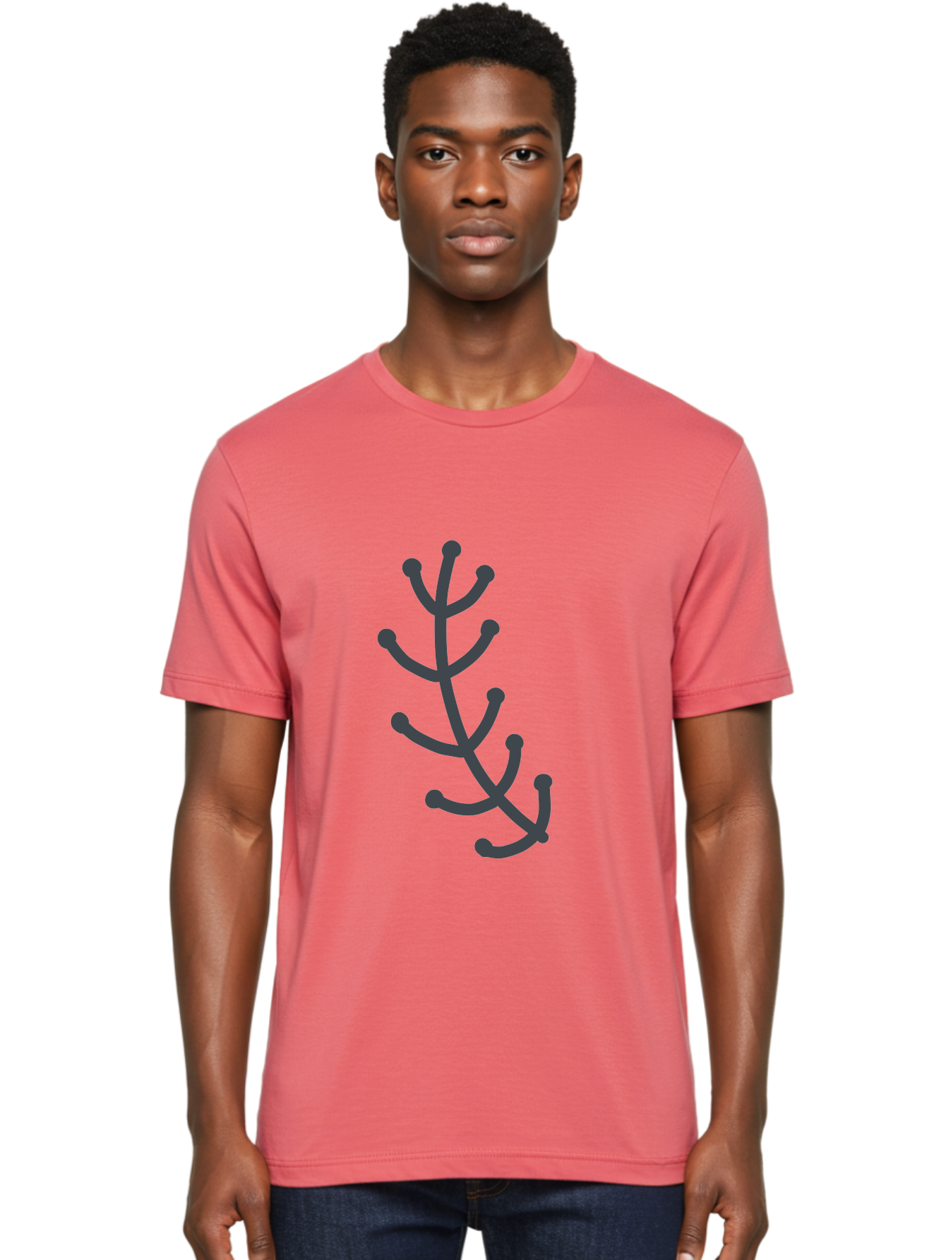 Hand-Drawn-Branch Men'S Graphic Tee, 100% Cotton, Comfortable Casual Summer Wear, Machine Washable, Simple Branch, Minimalist Design, Dark Grey Branch, Simple Illustration, Stylized Branch, Abstract Branch, Modern Art, Digital Art Aab755