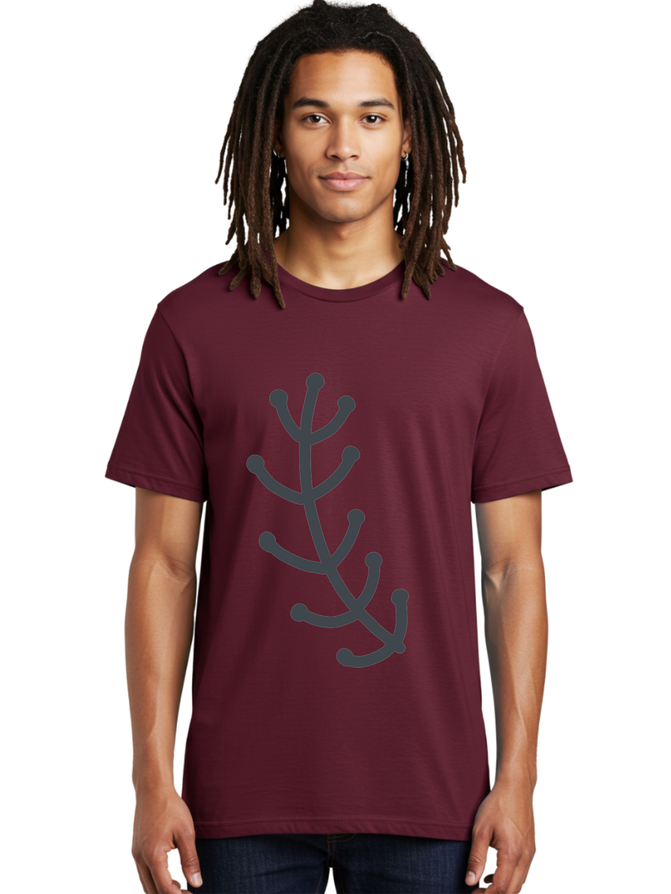 Hand-Drawn-Branch Men'S Graphic Tee, 100% Cotton, Comfortable Casual Summer Wear, Machine Washable, Simple Branch, Minimalist Design, Dark Grey Branch, Simple Illustration, Stylized Branch, Abstract Branch, Modern Art, Digital Art Aab755