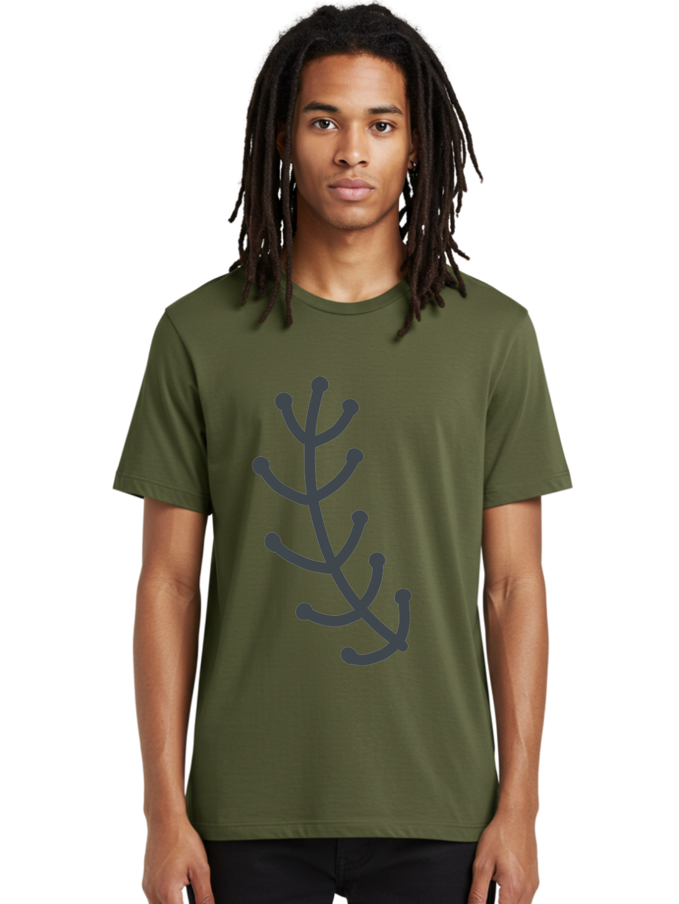 Hand-Drawn-Branch Men'S Graphic Tee, 100% Cotton, Comfortable Casual Summer Wear, Machine Washable, Simple Branch, Minimalist Design, Dark Grey Branch, Simple Illustration, Stylized Branch, Abstract Branch, Modern Art, Digital Art Aab755