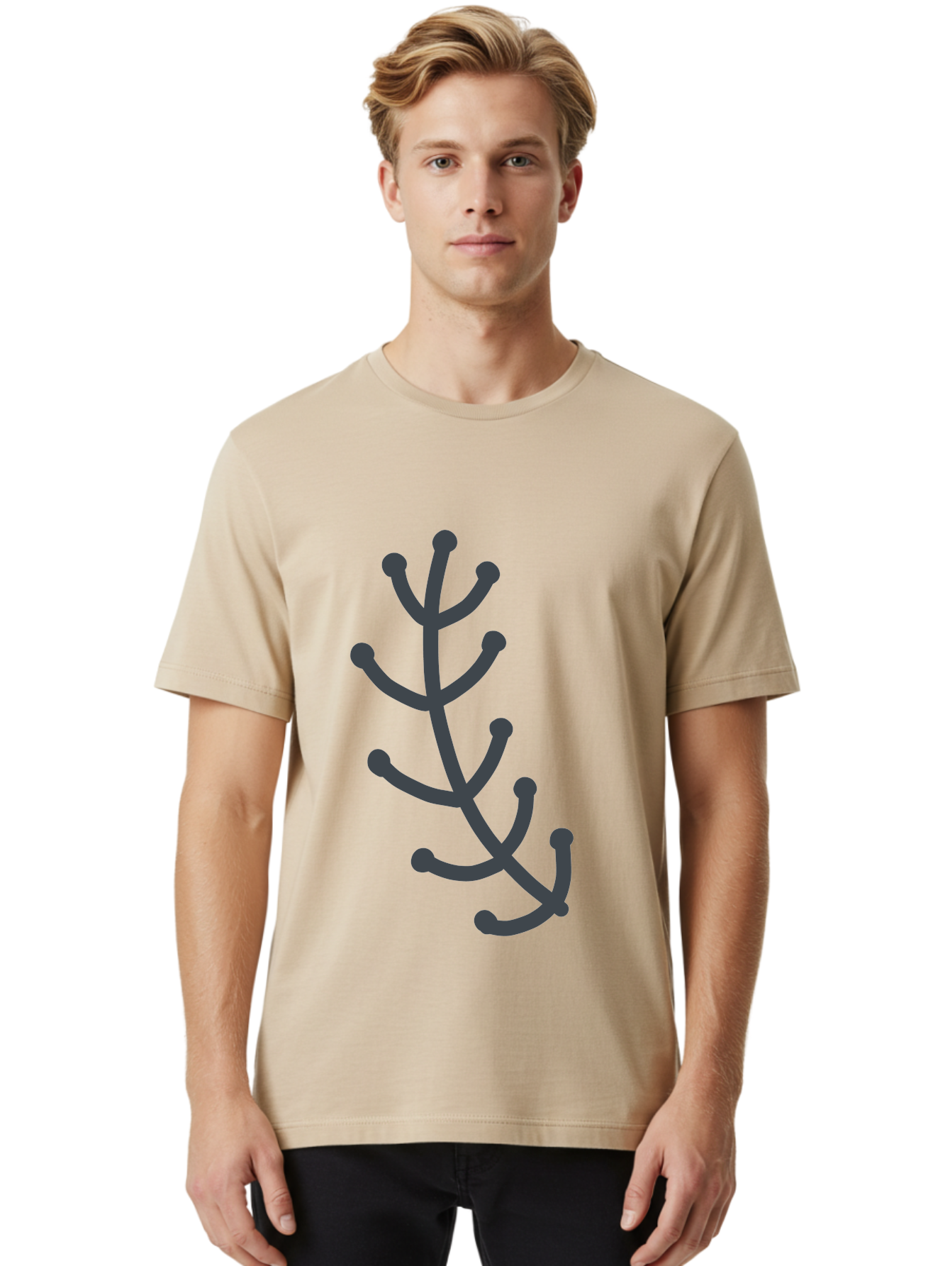 Hand-Drawn-Branch Men'S Graphic Tee, 100% Cotton, Comfortable Casual Summer Wear, Machine Washable, Simple Branch, Minimalist Design, Dark Grey Branch, Simple Illustration, Stylized Branch, Abstract Branch, Modern Art, Digital Art Aab755