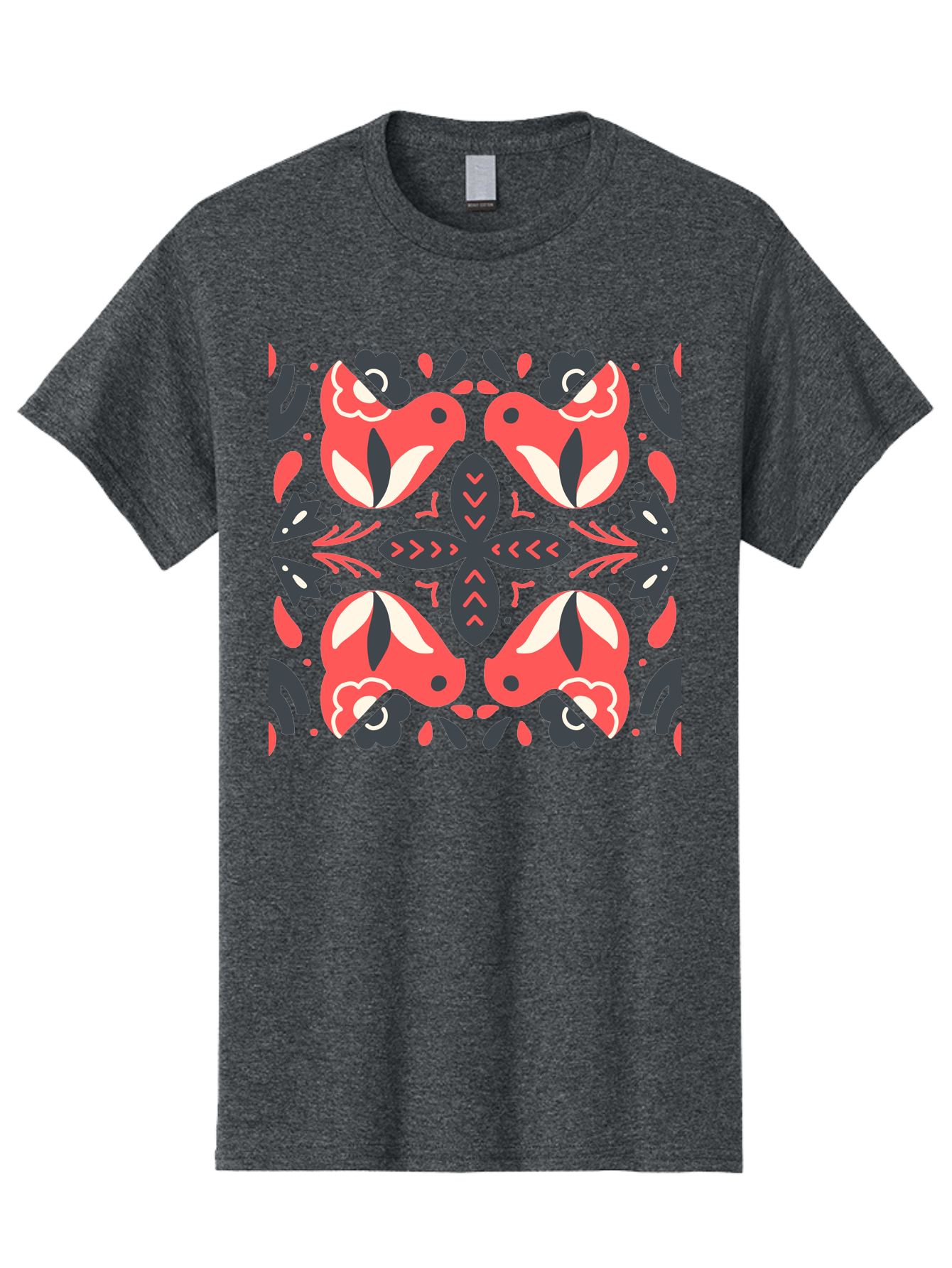 Kaleidoscope-Pattern Men'S Graphic Tee, 100% Cotton, Comfortable Casual Summer Wear, Machine Washable, Symmetrical Pattern, Floral Design, Abstract Shapes, Vibrant Colors, Bold Graphics, Modern Art, Red And White Flowers, Black Accents, Aab758