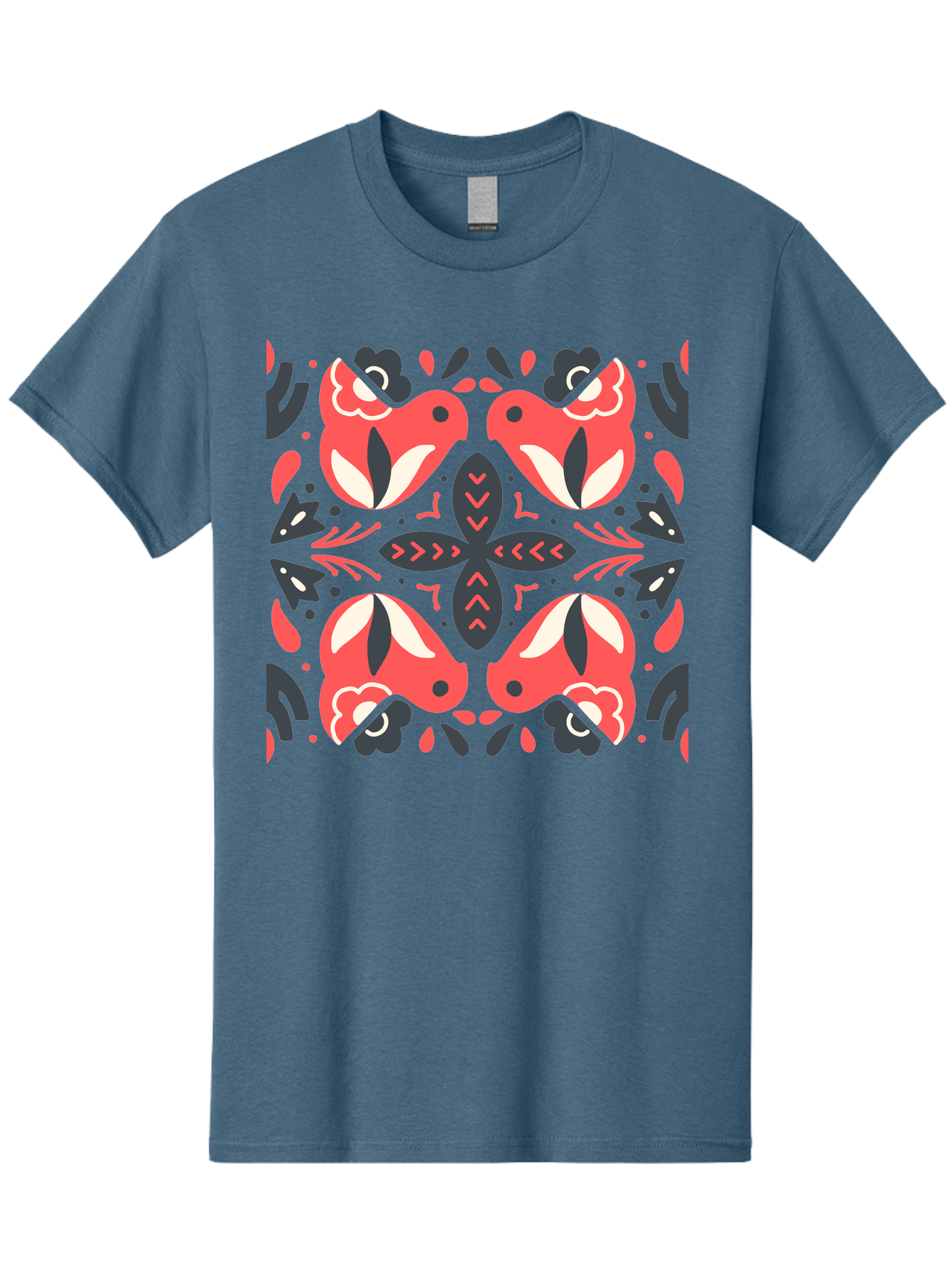 Kaleidoscope-Pattern Men'S Graphic Tee, 100% Cotton, Comfortable Casual Summer Wear, Machine Washable, Symmetrical Pattern, Floral Design, Abstract Shapes, Vibrant Colors, Bold Graphics, Modern Art, Red And White Flowers, Black Accents, Aab758
