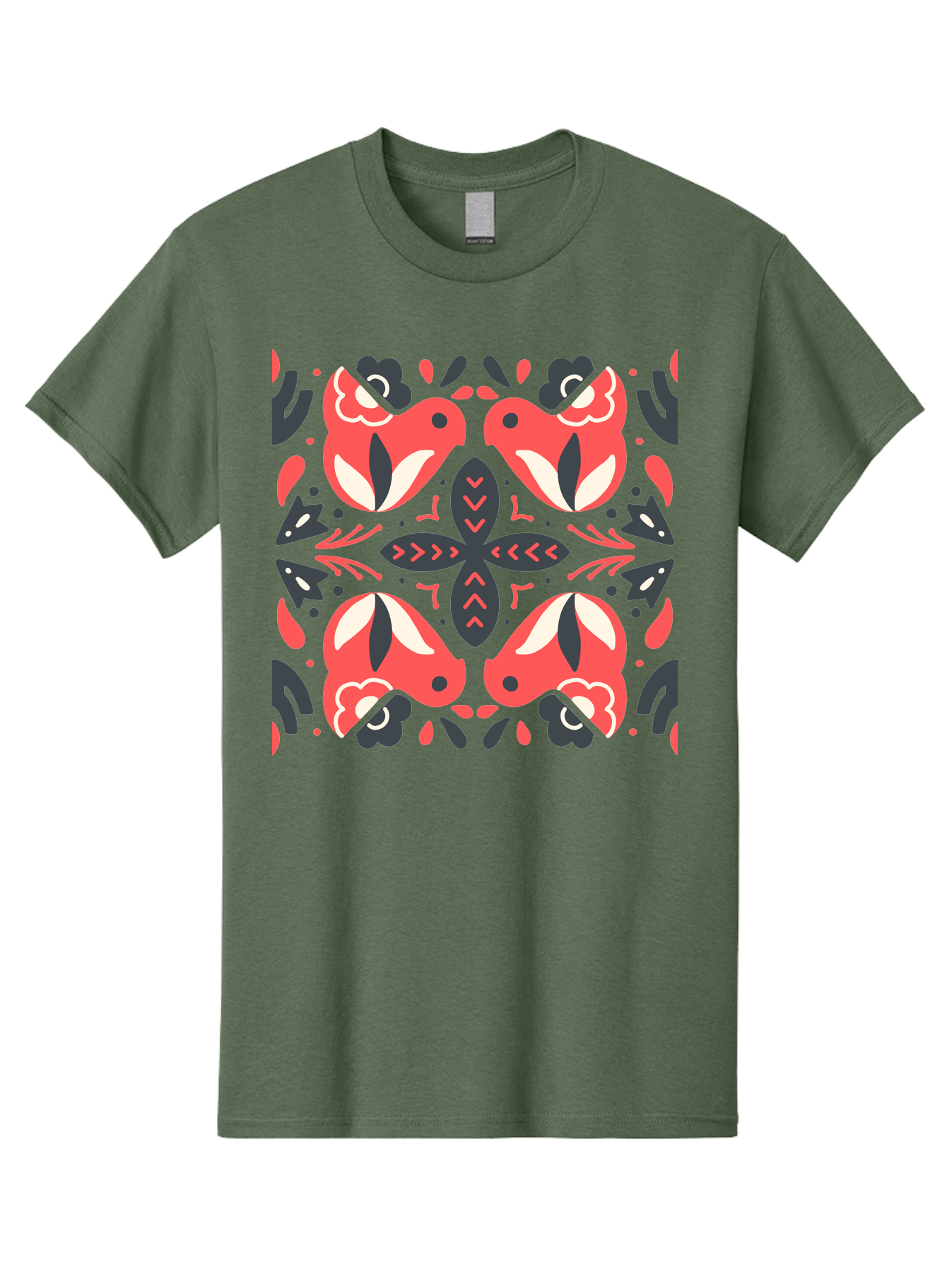 Kaleidoscope-Pattern Men'S Graphic Tee, 100% Cotton, Comfortable Casual Summer Wear, Machine Washable, Symmetrical Pattern, Floral Design, Abstract Shapes, Vibrant Colors, Bold Graphics, Modern Art, Red And White Flowers, Black Accents, Aab758