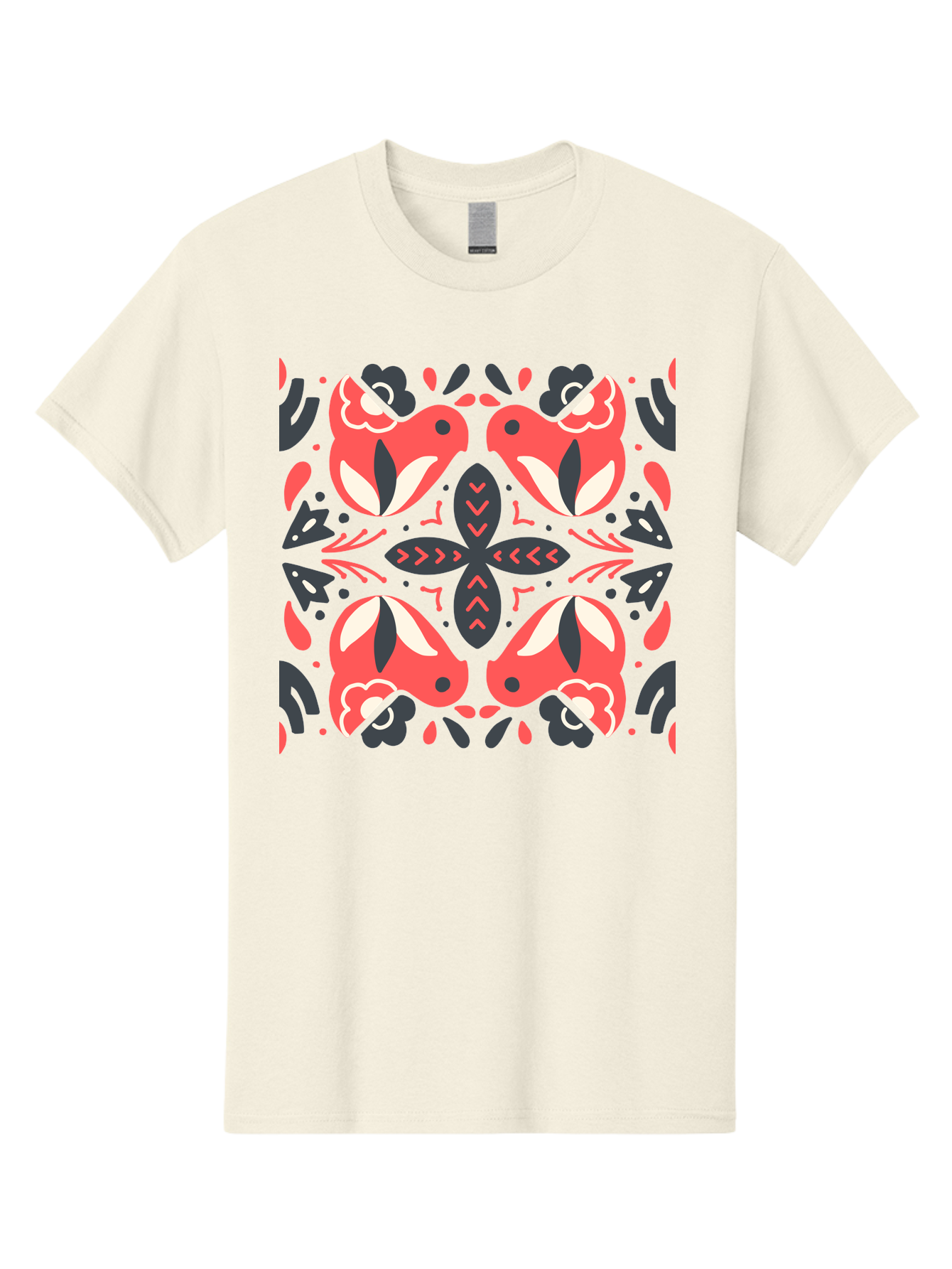 Kaleidoscope-Pattern Men'S Graphic Tee, 100% Cotton, Comfortable Casual Summer Wear, Machine Washable, Symmetrical Pattern, Floral Design, Abstract Shapes, Vibrant Colors, Bold Graphics, Modern Art, Red And White Flowers, Black Accents, Aab758