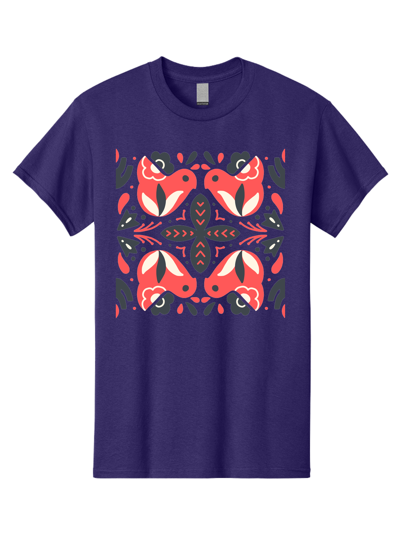 Kaleidoscope-Pattern Men'S Graphic Tee, 100% Cotton, Comfortable Casual Summer Wear, Machine Washable, Symmetrical Pattern, Floral Design, Abstract Shapes, Vibrant Colors, Bold Graphics, Modern Art, Red And White Flowers, Black Accents, Aab758