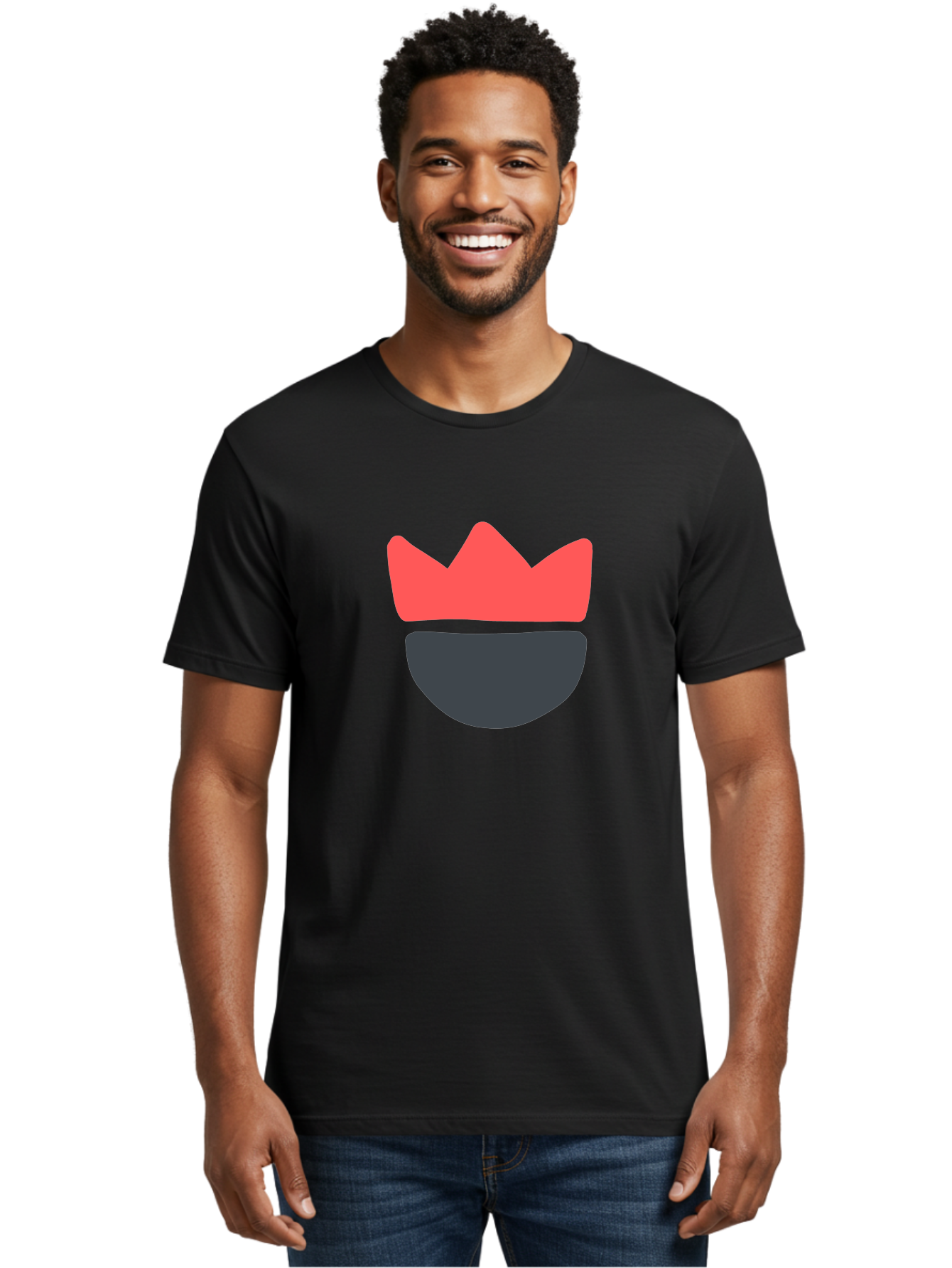 King-Face Men'S Graphic Tee, 100% Cotton, Comfortable Casual Summer Wear, Machine Washable, Crown, Bearded Man, Dark Blue Beard, Red Crown, Simple Illustration, Minimalist Art, Modern Design, King Icon, Facial Representation, Digital Graphics Aab759