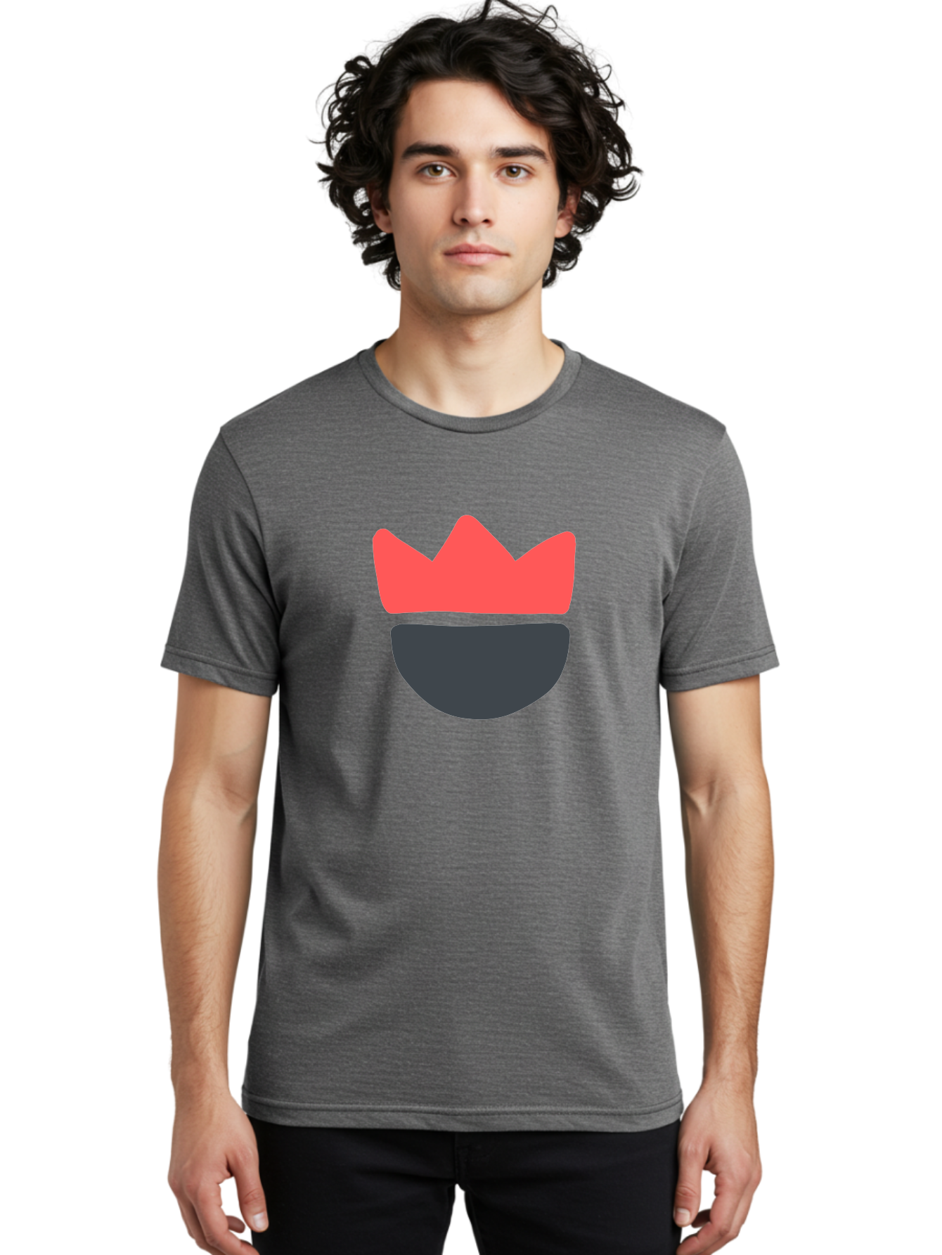 King-Face Men'S Graphic Tee, 100% Cotton, Comfortable Casual Summer Wear, Machine Washable, Crown, Bearded Man, Dark Blue Beard, Red Crown, Simple Illustration, Minimalist Art, Modern Design, King Icon, Facial Representation, Digital Graphics Aab759