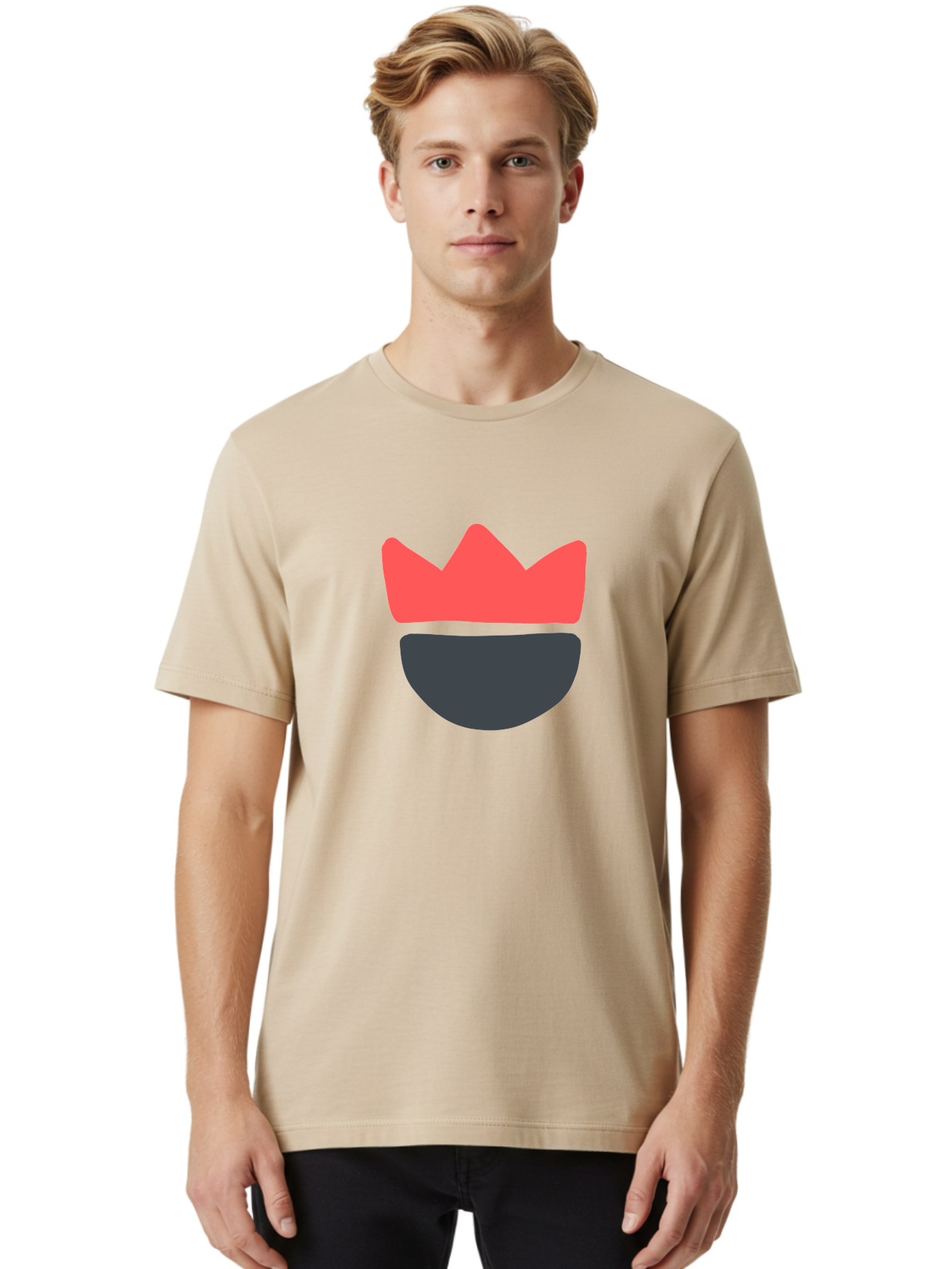King-Face Men'S Graphic Tee, 100% Cotton, Comfortable Casual Summer Wear, Machine Washable, Crown, Bearded Man, Dark Blue Beard, Red Crown, Simple Illustration, Minimalist Art, Modern Design, King Icon, Facial Representation, Digital Graphics Aab759
