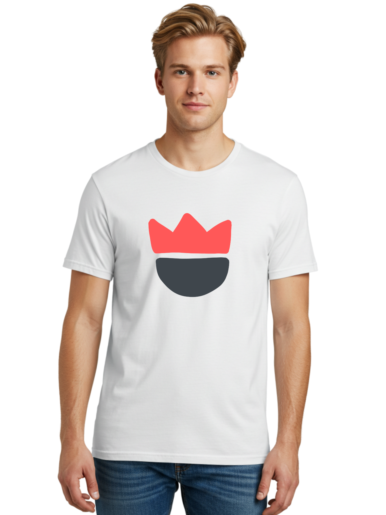 King-Face Men'S Graphic Tee, 100% Cotton, Comfortable Casual Summer Wear, Machine Washable, Crown, Bearded Man, Dark Blue Beard, Red Crown, Simple Illustration, Minimalist Art, Modern Design, King Icon, Facial Representation, Digital Graphics Aab759