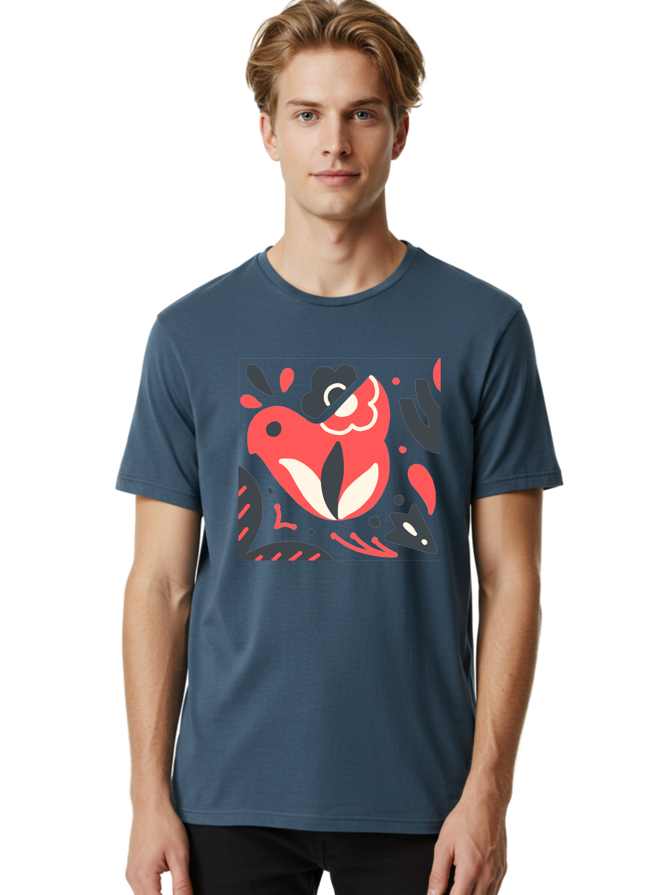 Koi-Fish-Illustration Men'S Graphic Tee, 100% Cotton, Comfortable Casual Summer Wear, Machine Washable, Fish Head, Abstract Art, Digital Illustration, Vibrant Colors, Dynamic Shapes, Playful Design, Creative Expression, Bold Graphics, Aab760