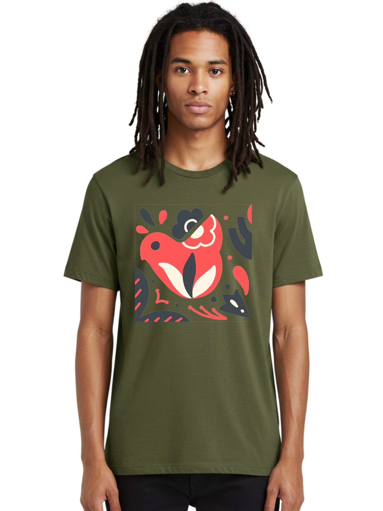 Koi-Fish-Illustration Men'S Graphic Tee, 100% Cotton, Comfortable Casual Summer Wear, Machine Washable, Fish Head, Abstract Art, Digital Illustration, Vibrant Colors, Dynamic Shapes, Playful Design, Creative Expression, Bold Graphics, Aab760