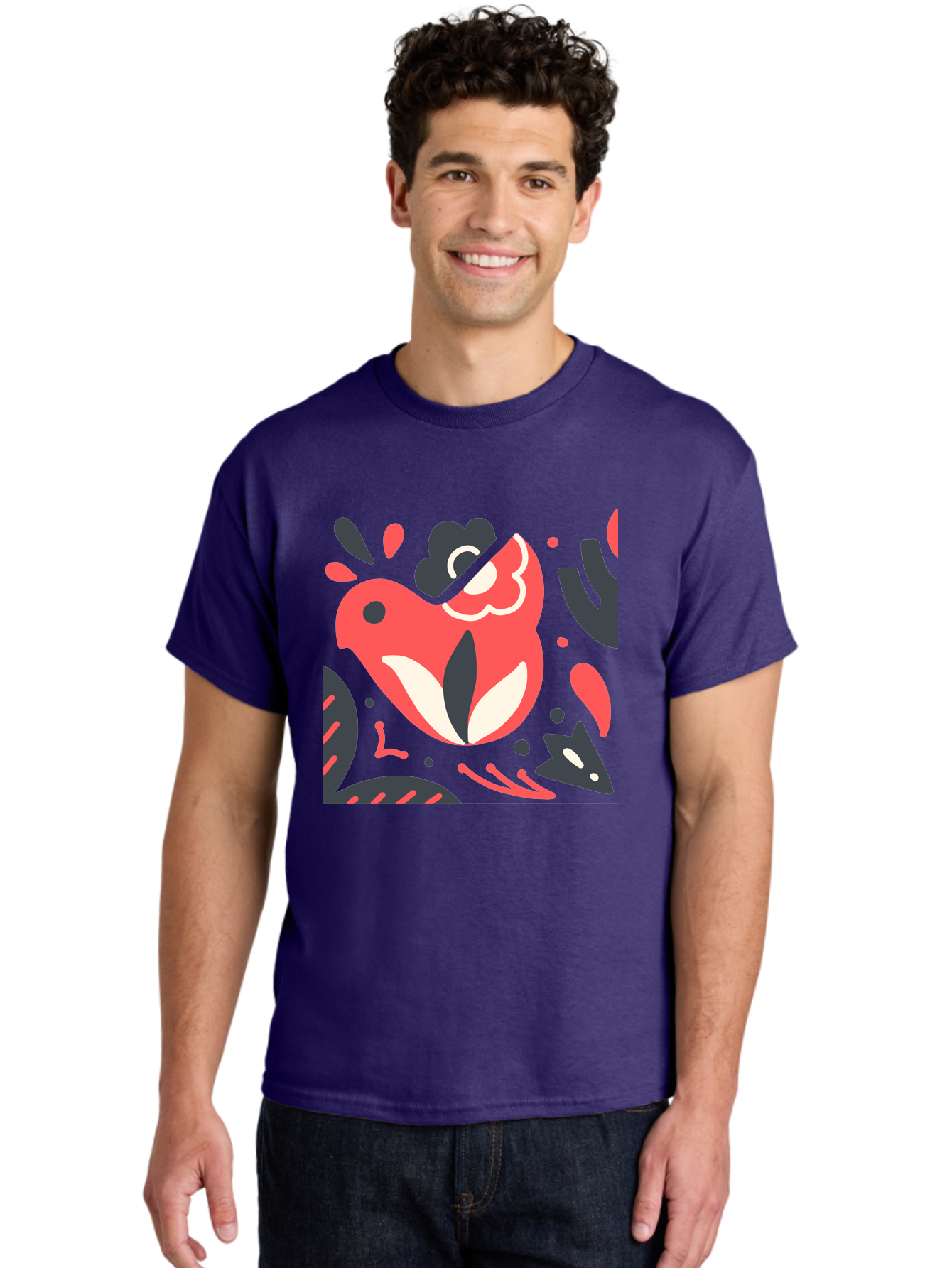 Koi-Fish-Illustration Men'S Graphic Tee, 100% Cotton, Comfortable Casual Summer Wear, Machine Washable, Fish Head, Abstract Art, Digital Illustration, Vibrant Colors, Dynamic Shapes, Playful Design, Creative Expression, Bold Graphics, Aab760