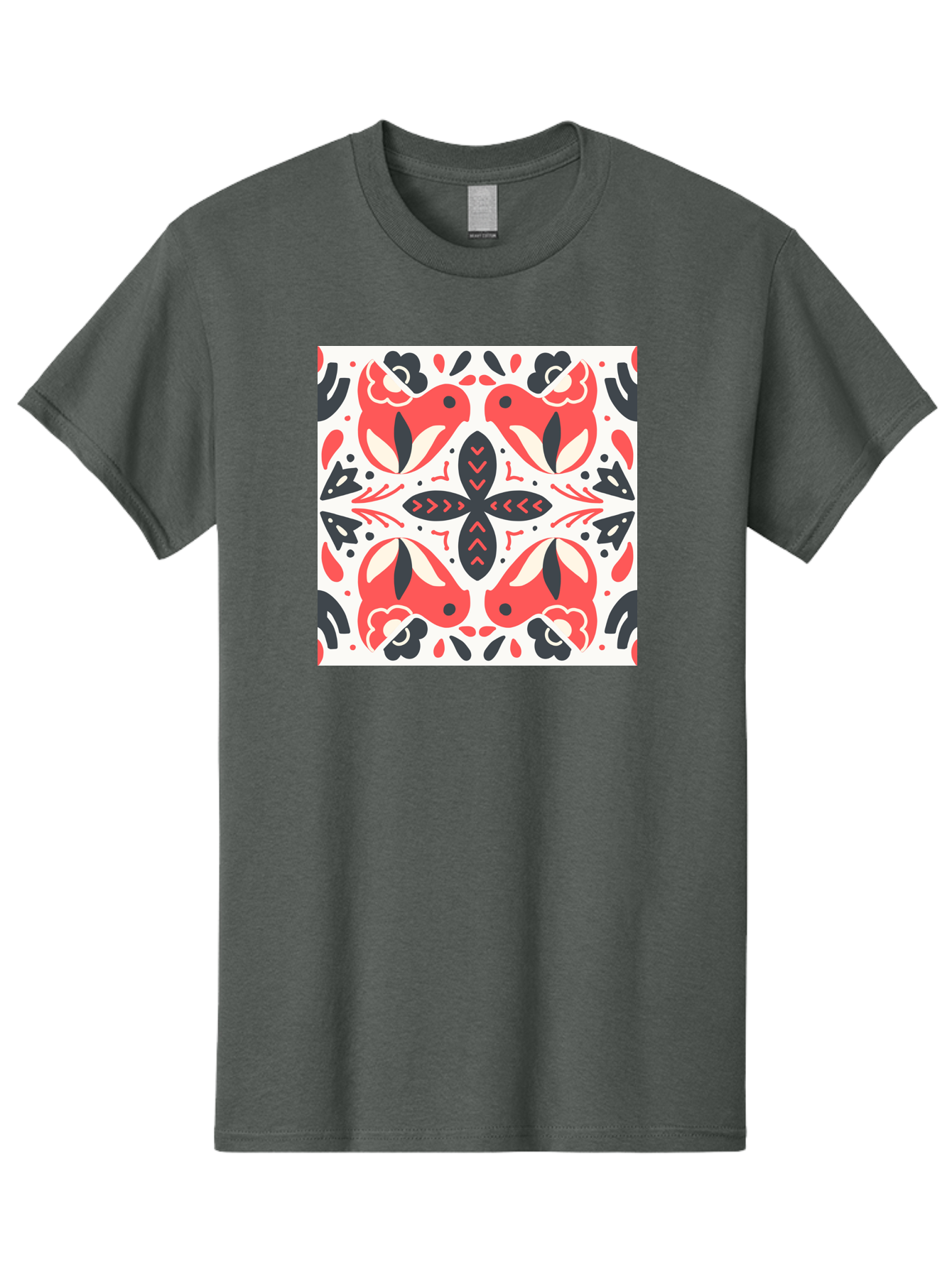 Koi-Fish-Pattern Men'S Graphic Tee, 100% Cotton, Comfortable Casual Summer Wear, Machine Washable, Koi Fish Pattern, Red And Black Design, Floral Motifs, Symmetrical Pattern, Abstract Shapes, Decorative Elements, Traditional Japanese Design, Aab761