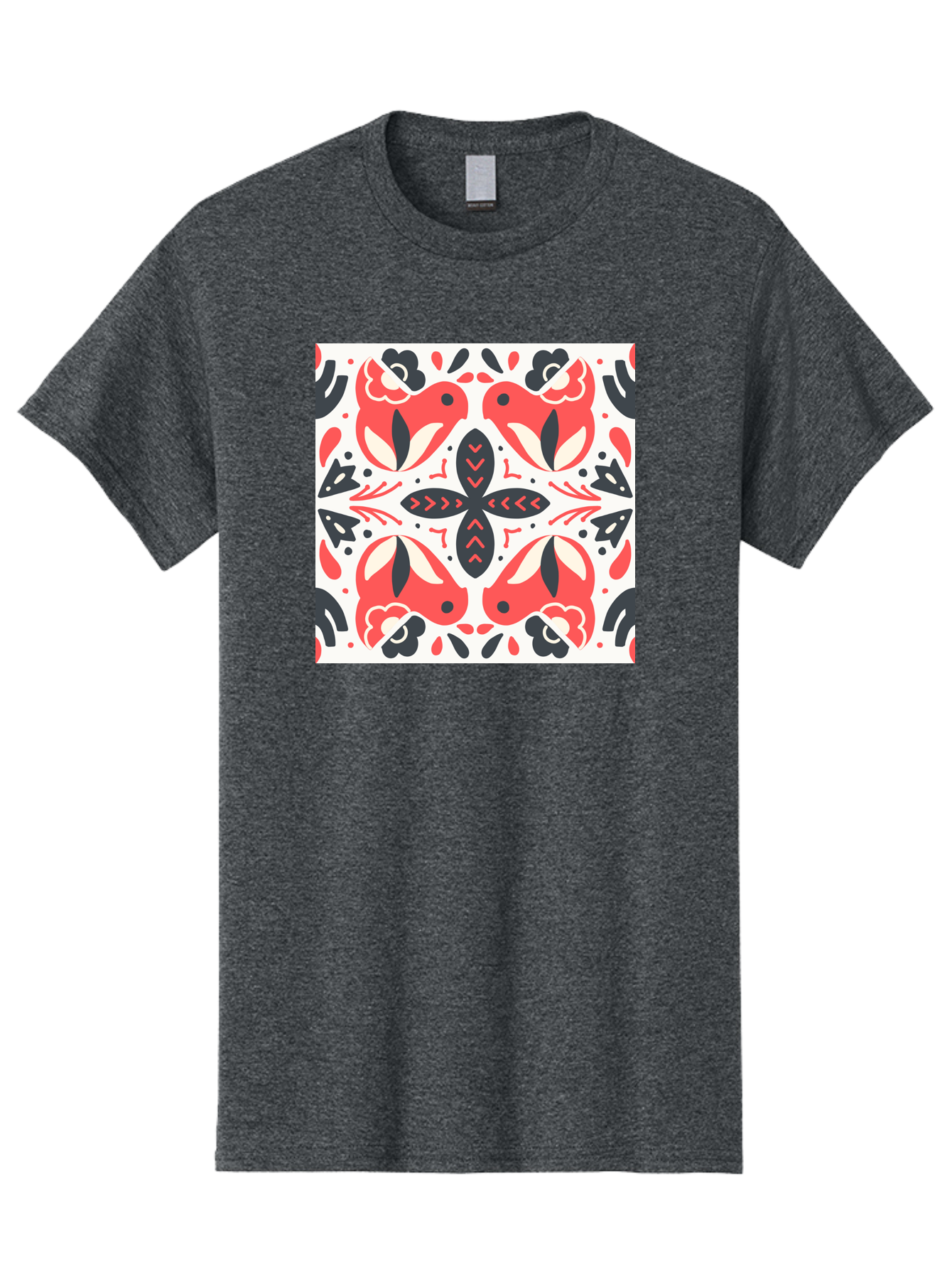 Koi-Fish-Pattern Men'S Graphic Tee, 100% Cotton, Comfortable Casual Summer Wear, Machine Washable, Koi Fish Pattern, Red And Black Design, Floral Motifs, Symmetrical Pattern, Abstract Shapes, Decorative Elements, Traditional Japanese Design, Aab761