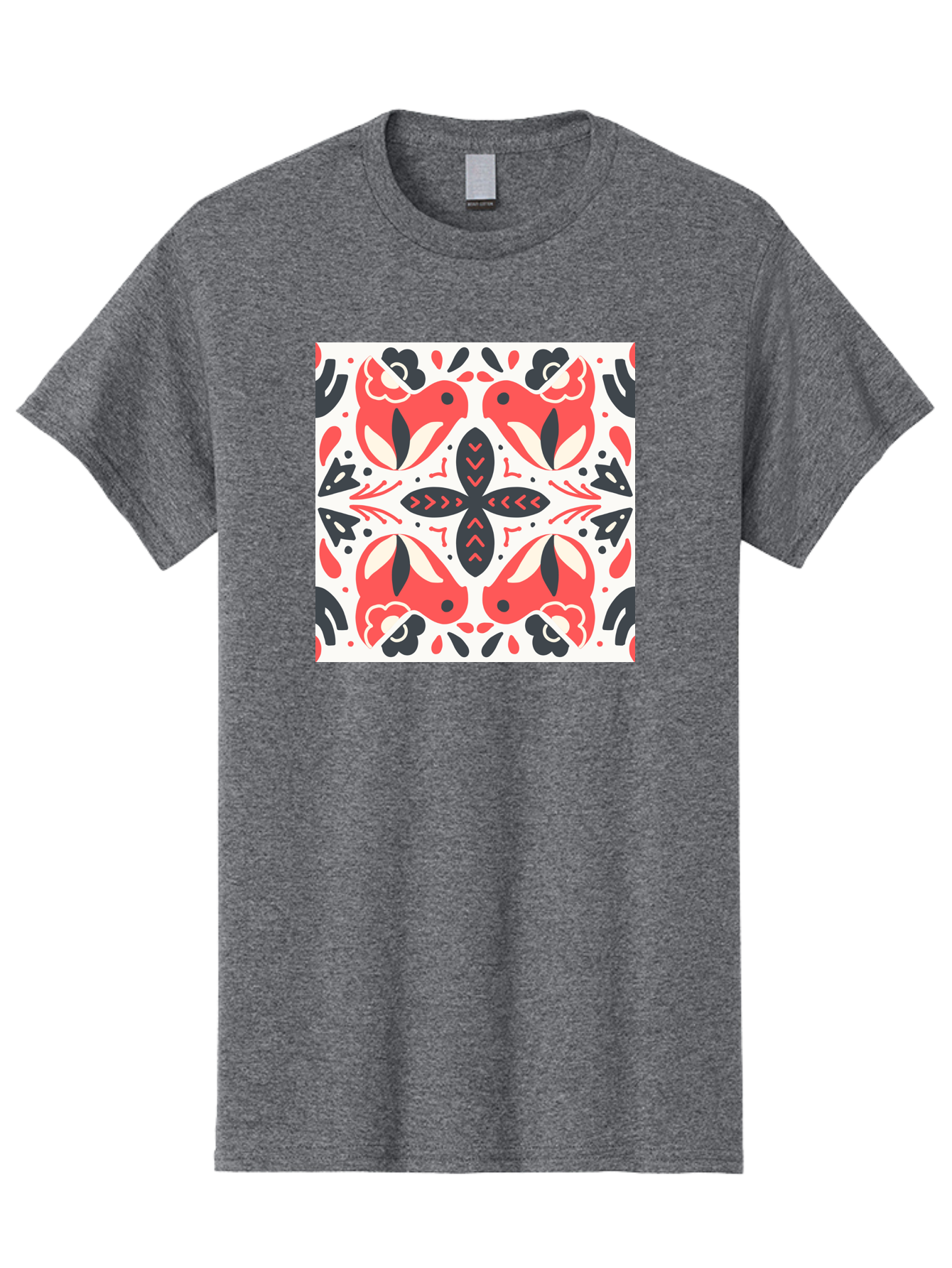 Koi-Fish-Pattern Men'S Graphic Tee, 100% Cotton, Comfortable Casual Summer Wear, Machine Washable, Koi Fish Pattern, Red And Black Design, Floral Motifs, Symmetrical Pattern, Abstract Shapes, Decorative Elements, Traditional Japanese Design, Aab761