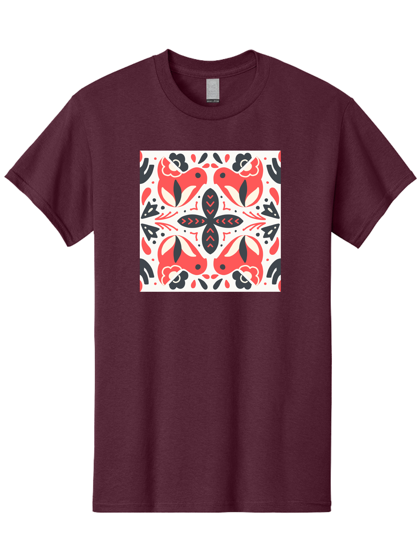 Koi-Fish-Pattern Men'S Graphic Tee, 100% Cotton, Comfortable Casual Summer Wear, Machine Washable, Koi Fish Pattern, Red And Black Design, Floral Motifs, Symmetrical Pattern, Abstract Shapes, Decorative Elements, Traditional Japanese Design, Aab761