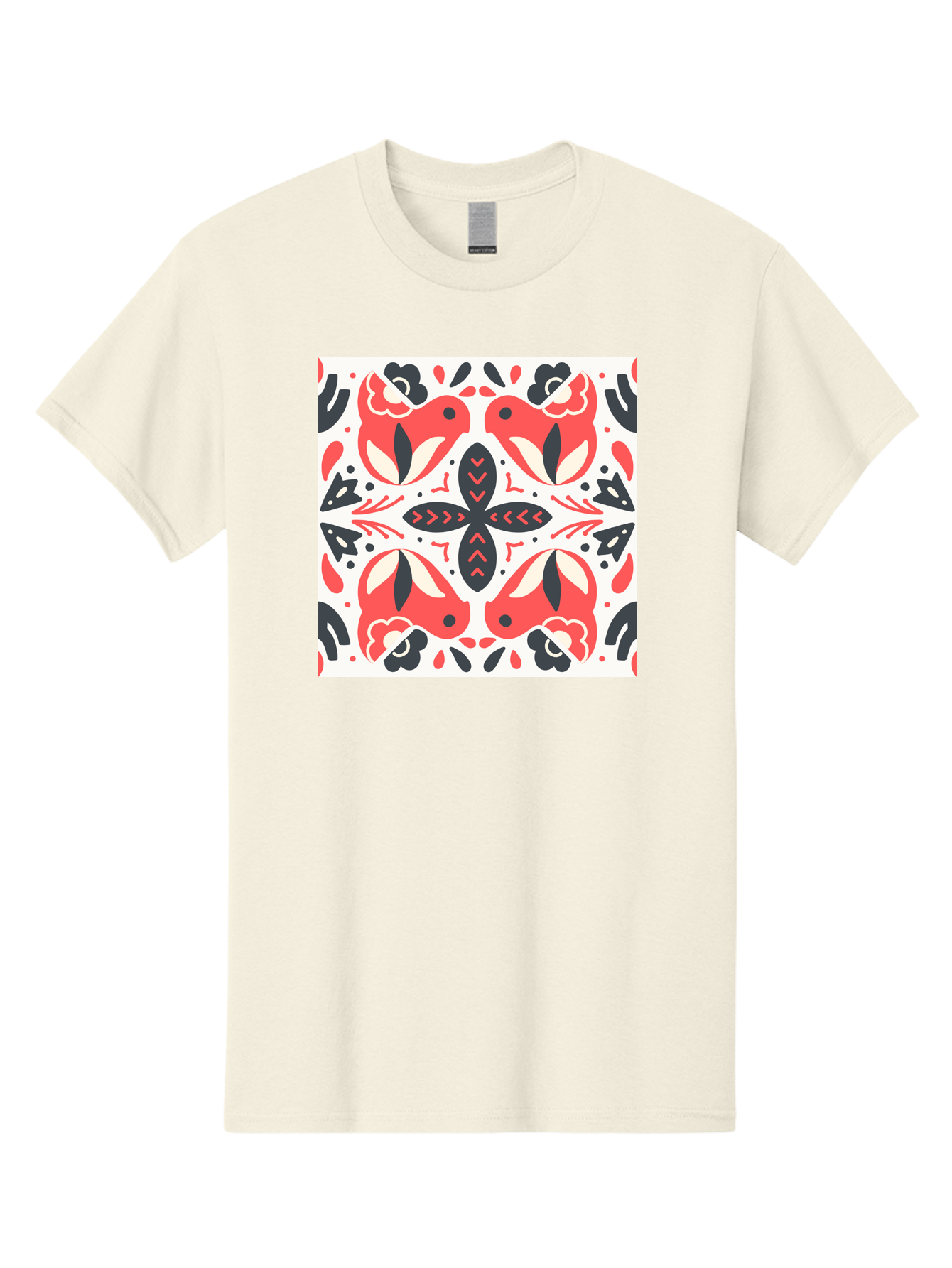 Koi-Fish-Pattern Men'S Graphic Tee, 100% Cotton, Comfortable Casual Summer Wear, Machine Washable, Koi Fish Pattern, Red And Black Design, Floral Motifs, Symmetrical Pattern, Abstract Shapes, Decorative Elements, Traditional Japanese Design, Aab761