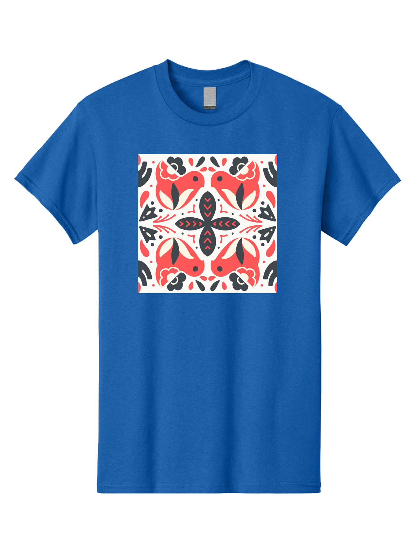 Koi-Fish-Pattern Men'S Graphic Tee, 100% Cotton, Comfortable Casual Summer Wear, Machine Washable, Koi Fish Pattern, Red And Black Design, Floral Motifs, Symmetrical Pattern, Abstract Shapes, Decorative Elements, Traditional Japanese Design, Aab761
