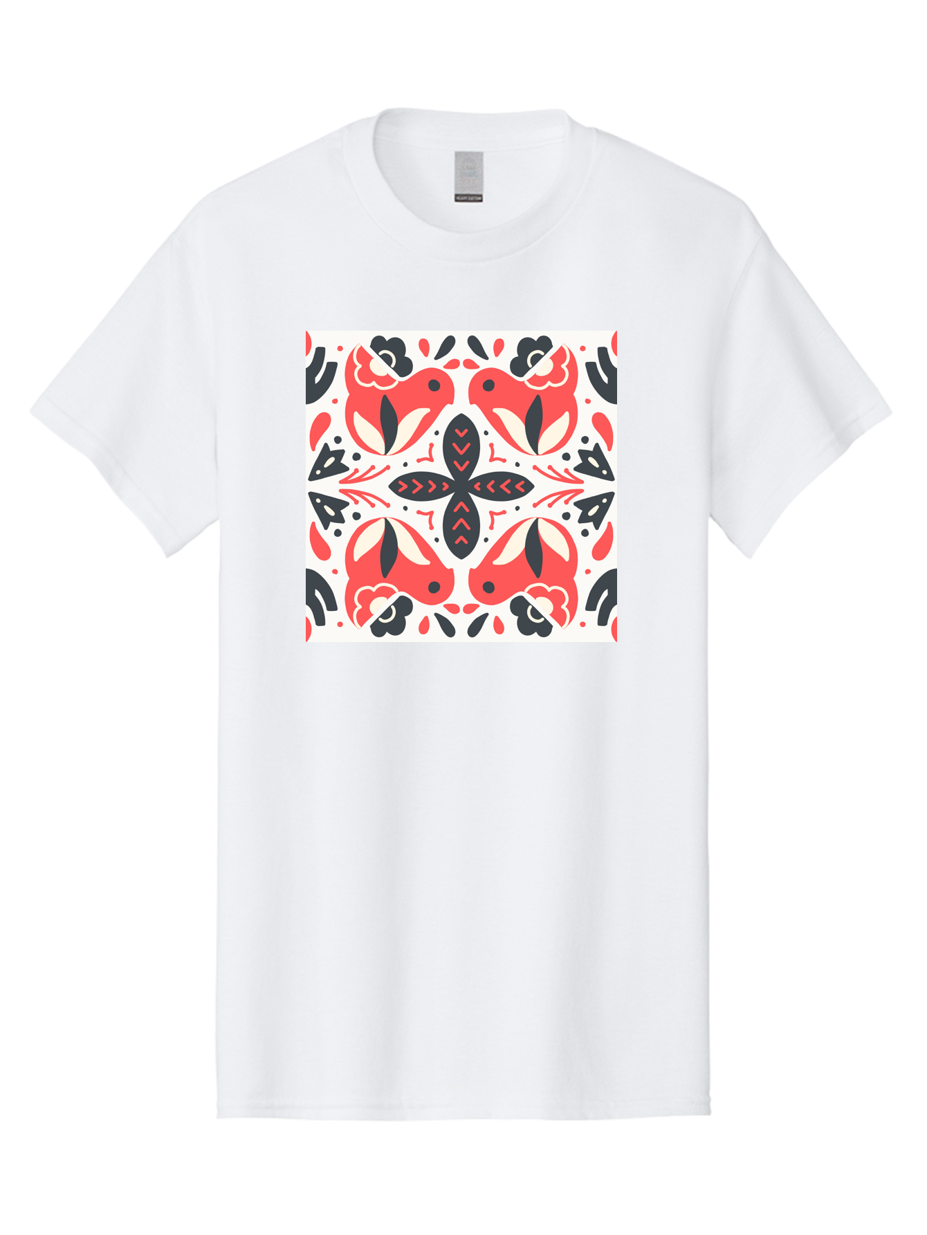 Koi-Fish-Pattern Men'S Graphic Tee, 100% Cotton, Comfortable Casual Summer Wear, Machine Washable, Koi Fish Pattern, Red And Black Design, Floral Motifs, Symmetrical Pattern, Abstract Shapes, Decorative Elements, Traditional Japanese Design, Aab761