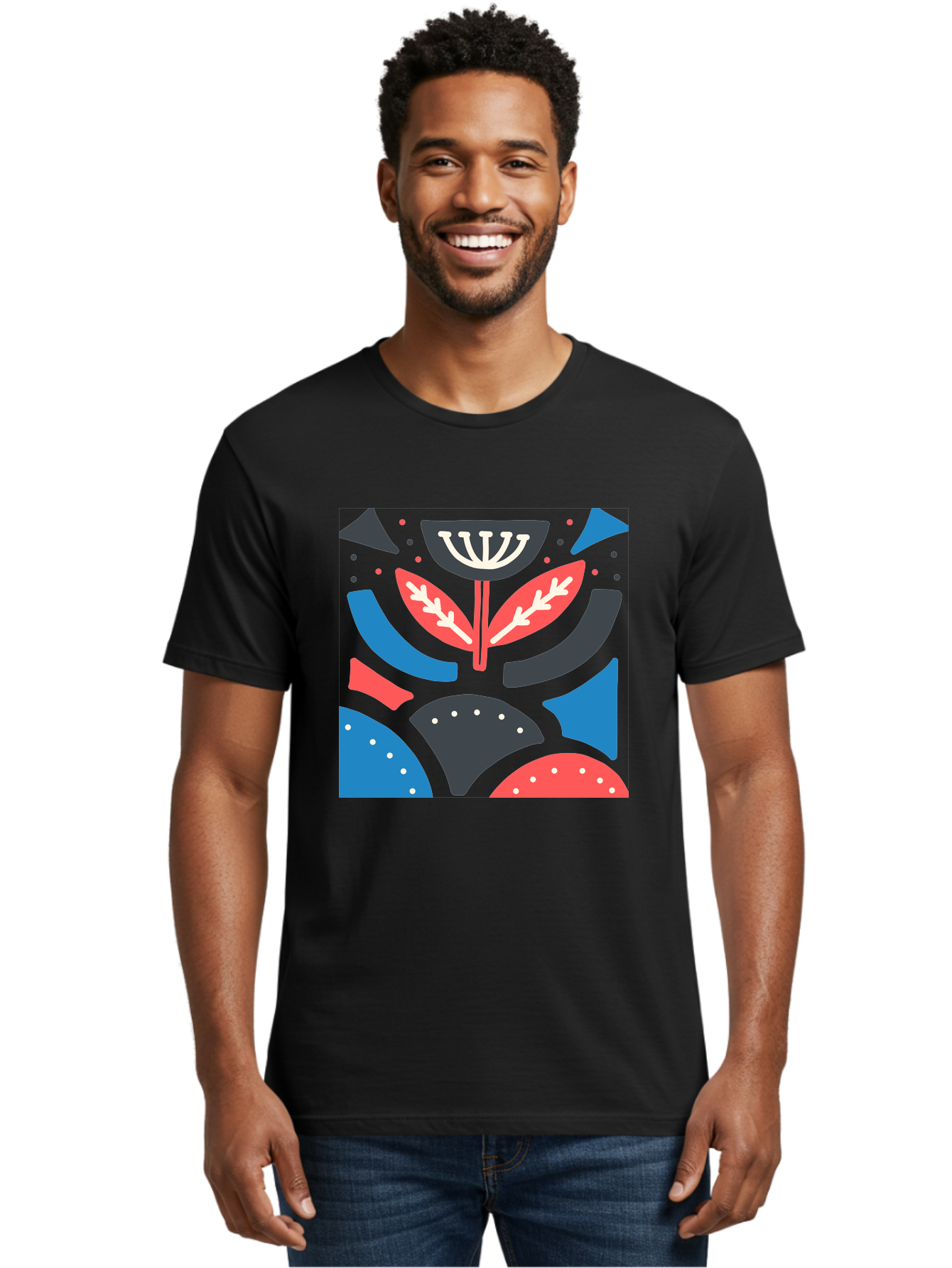 Menorah-Illustration Men'S Graphic Tee, 100% Cotton, Comfortable Casual Summer Wear, Machine Washable, Menorah Illustration, Abstract Floral Design, Hanukkah Symbol, Festive Atmosphere, Jewish Tradition, Holiday Celebration, Aab764