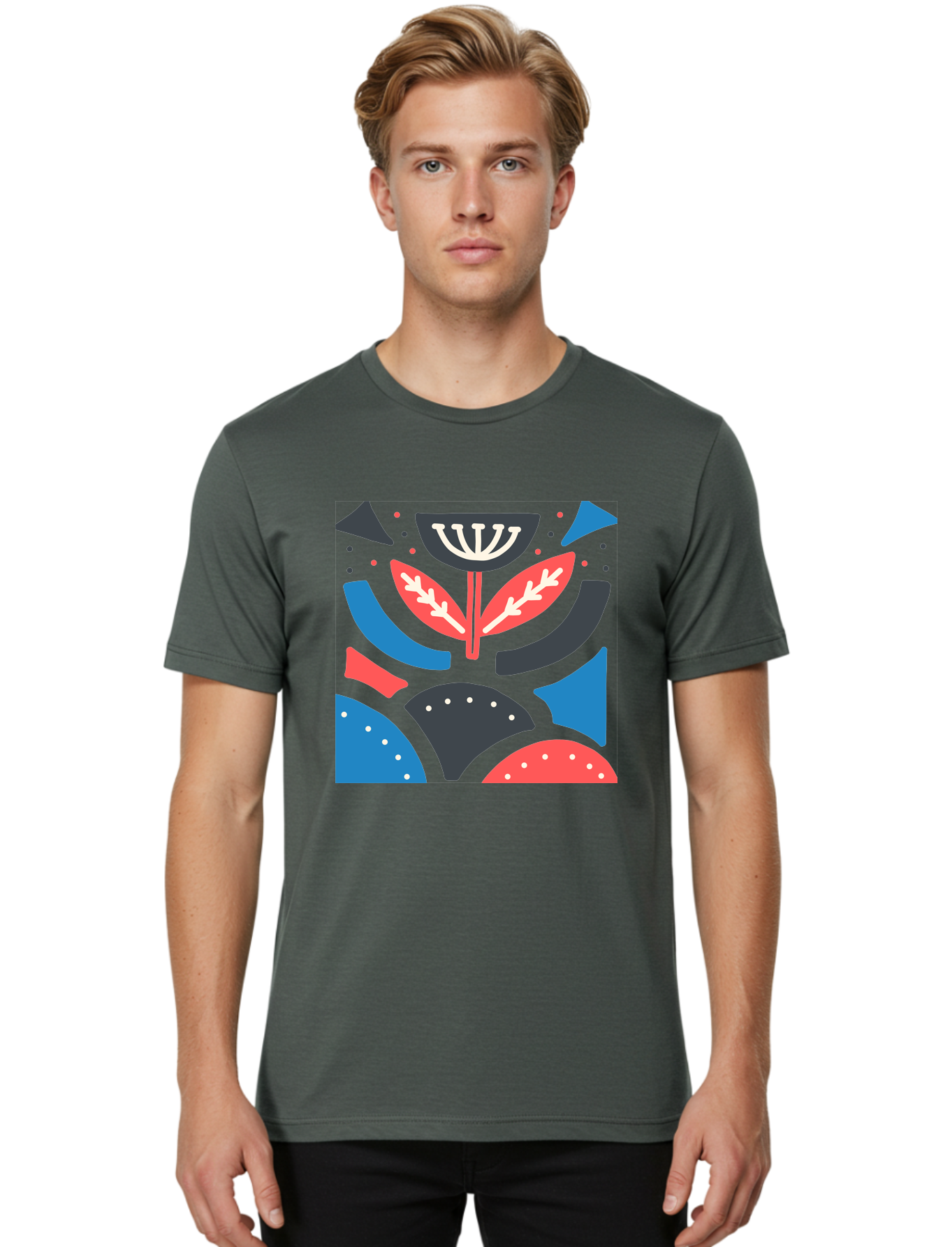 Menorah-Illustration Men'S Graphic Tee, 100% Cotton, Comfortable Casual Summer Wear, Machine Washable, Menorah Illustration, Abstract Floral Design, Hanukkah Symbol, Festive Atmosphere, Jewish Tradition, Holiday Celebration, Aab764