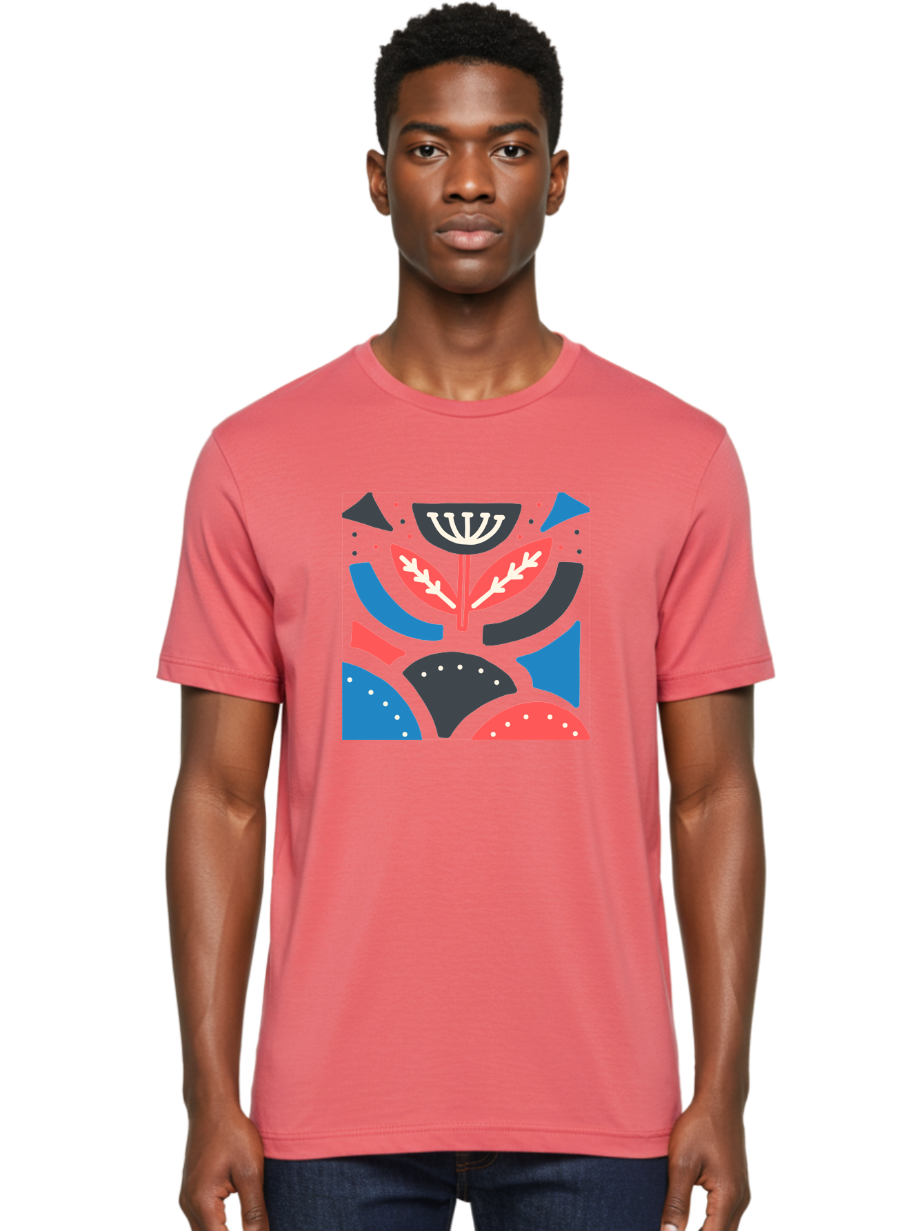 Menorah-Illustration Men'S Graphic Tee, 100% Cotton, Comfortable Casual Summer Wear, Machine Washable, Menorah Illustration, Abstract Floral Design, Hanukkah Symbol, Festive Atmosphere, Jewish Tradition, Holiday Celebration, Aab764