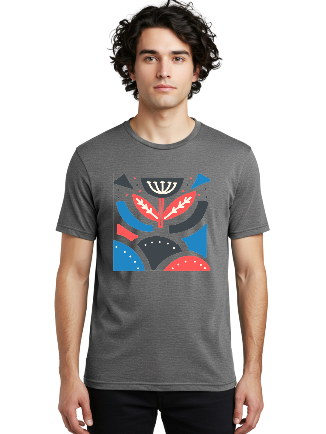 Menorah-Illustration Men'S Graphic Tee, 100% Cotton, Comfortable Casual Summer Wear, Machine Washable, Menorah Illustration, Abstract Floral Design, Hanukkah Symbol, Festive Atmosphere, Jewish Tradition, Holiday Celebration, Aab764