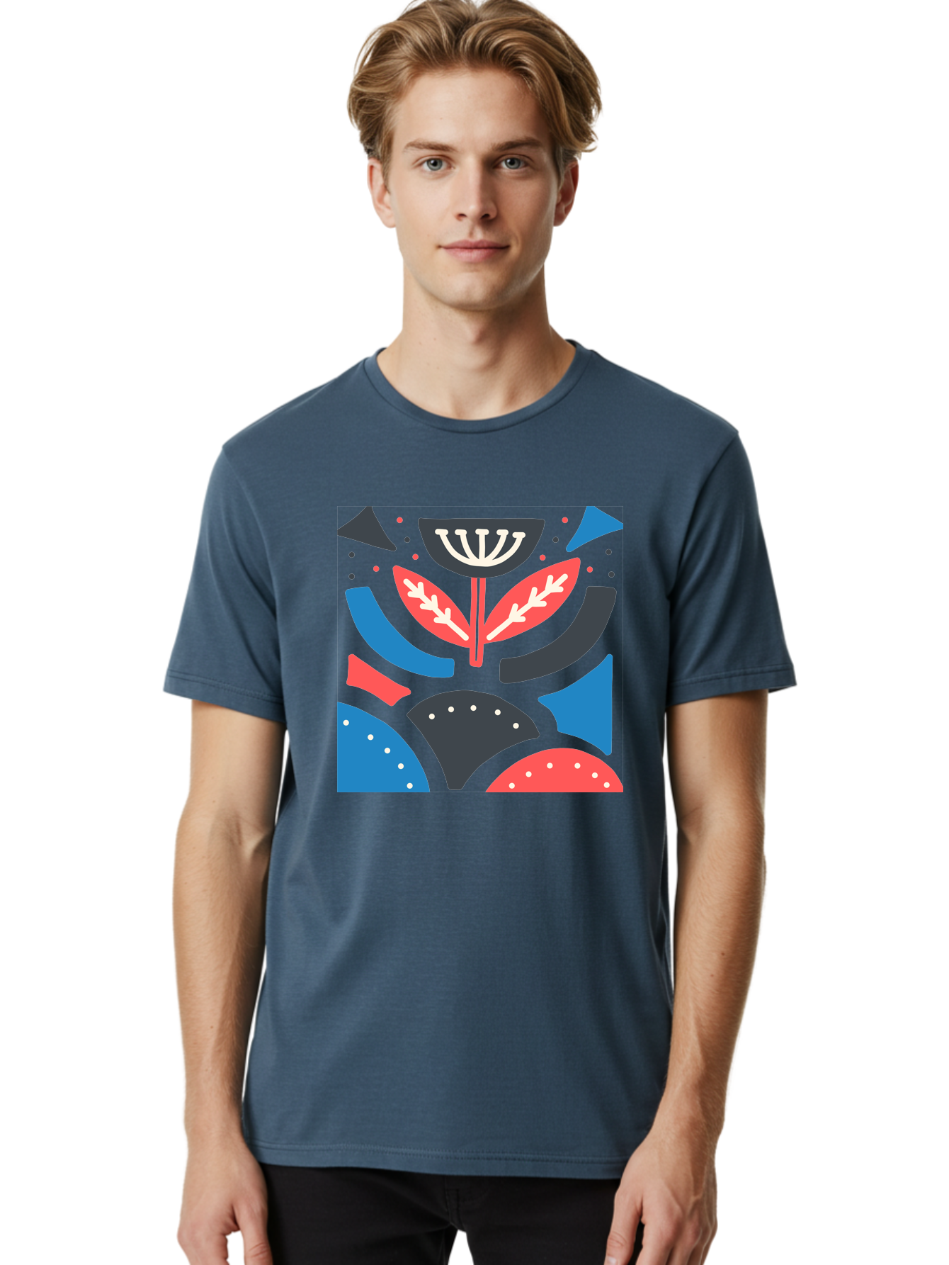 Menorah-Illustration Men'S Graphic Tee, 100% Cotton, Comfortable Casual Summer Wear, Machine Washable, Menorah Illustration, Abstract Floral Design, Hanukkah Symbol, Festive Atmosphere, Jewish Tradition, Holiday Celebration, Aab764