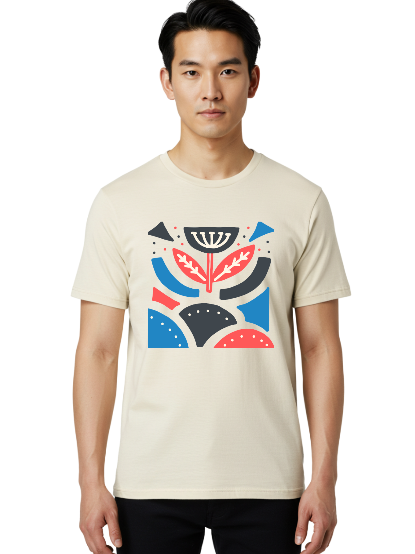 Menorah-Illustration Men'S Graphic Tee, 100% Cotton, Comfortable Casual Summer Wear, Machine Washable, Menorah Illustration, Abstract Floral Design, Hanukkah Symbol, Festive Atmosphere, Jewish Tradition, Holiday Celebration, Aab764