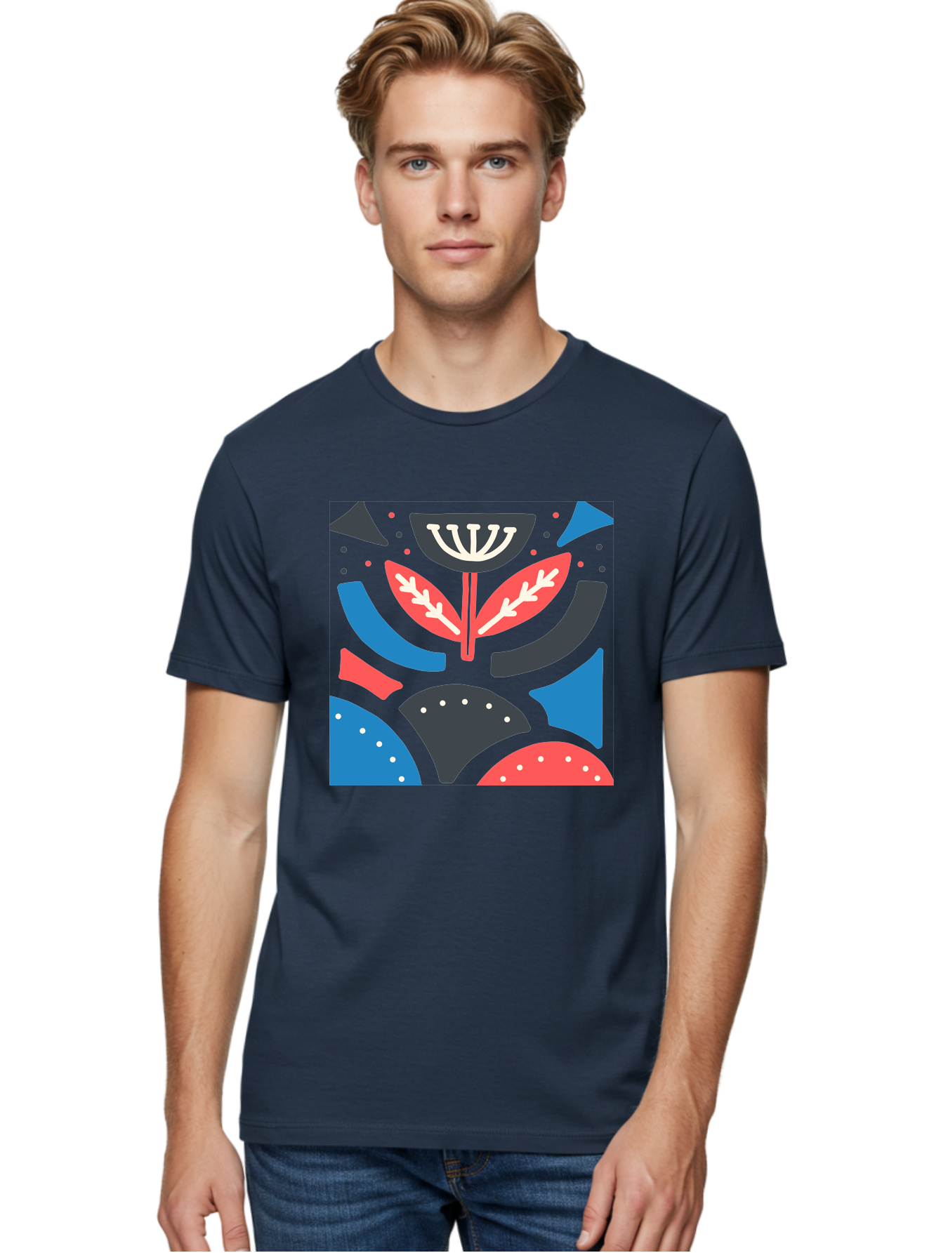 Menorah-Illustration Men'S Graphic Tee, 100% Cotton, Comfortable Casual Summer Wear, Machine Washable, Menorah Illustration, Abstract Floral Design, Hanukkah Symbol, Festive Atmosphere, Jewish Tradition, Holiday Celebration, Aab764