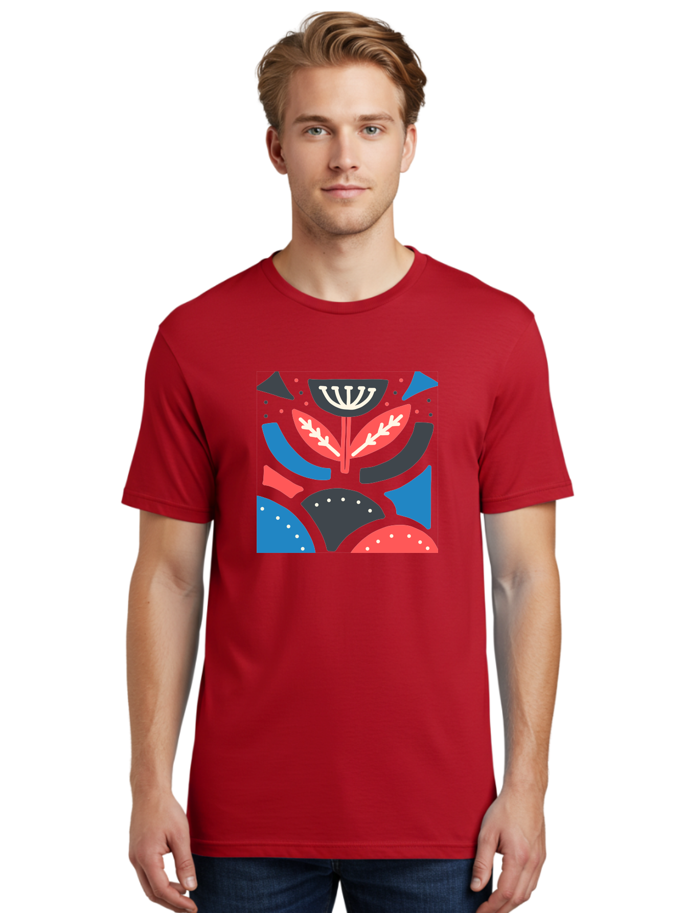 Menorah-Illustration Men'S Graphic Tee, 100% Cotton, Comfortable Casual Summer Wear, Machine Washable, Menorah Illustration, Abstract Floral Design, Hanukkah Symbol, Festive Atmosphere, Jewish Tradition, Holiday Celebration, Aab764