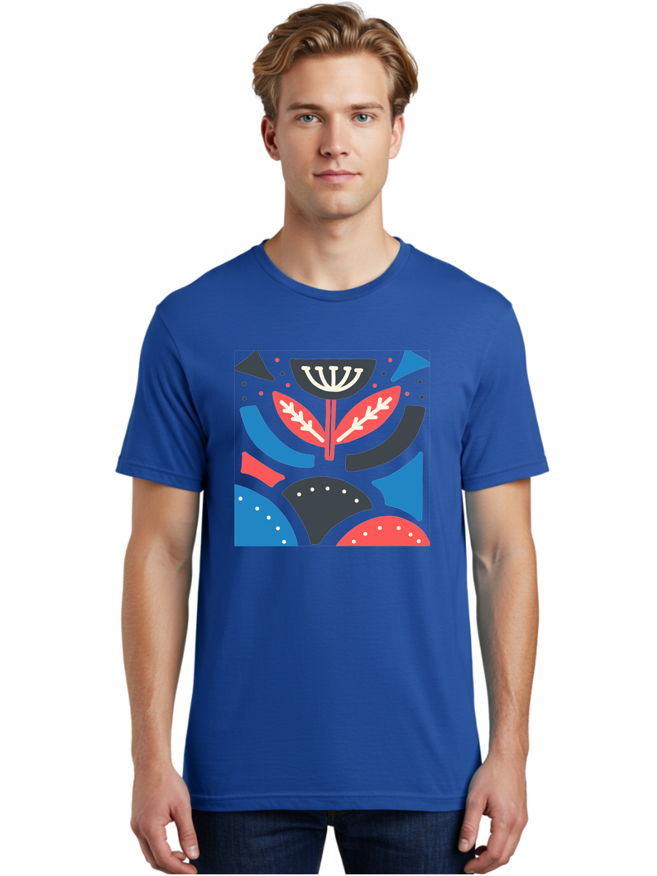 Menorah-Illustration Men'S Graphic Tee, 100% Cotton, Comfortable Casual Summer Wear, Machine Washable, Menorah Illustration, Abstract Floral Design, Hanukkah Symbol, Festive Atmosphere, Jewish Tradition, Holiday Celebration, Aab764