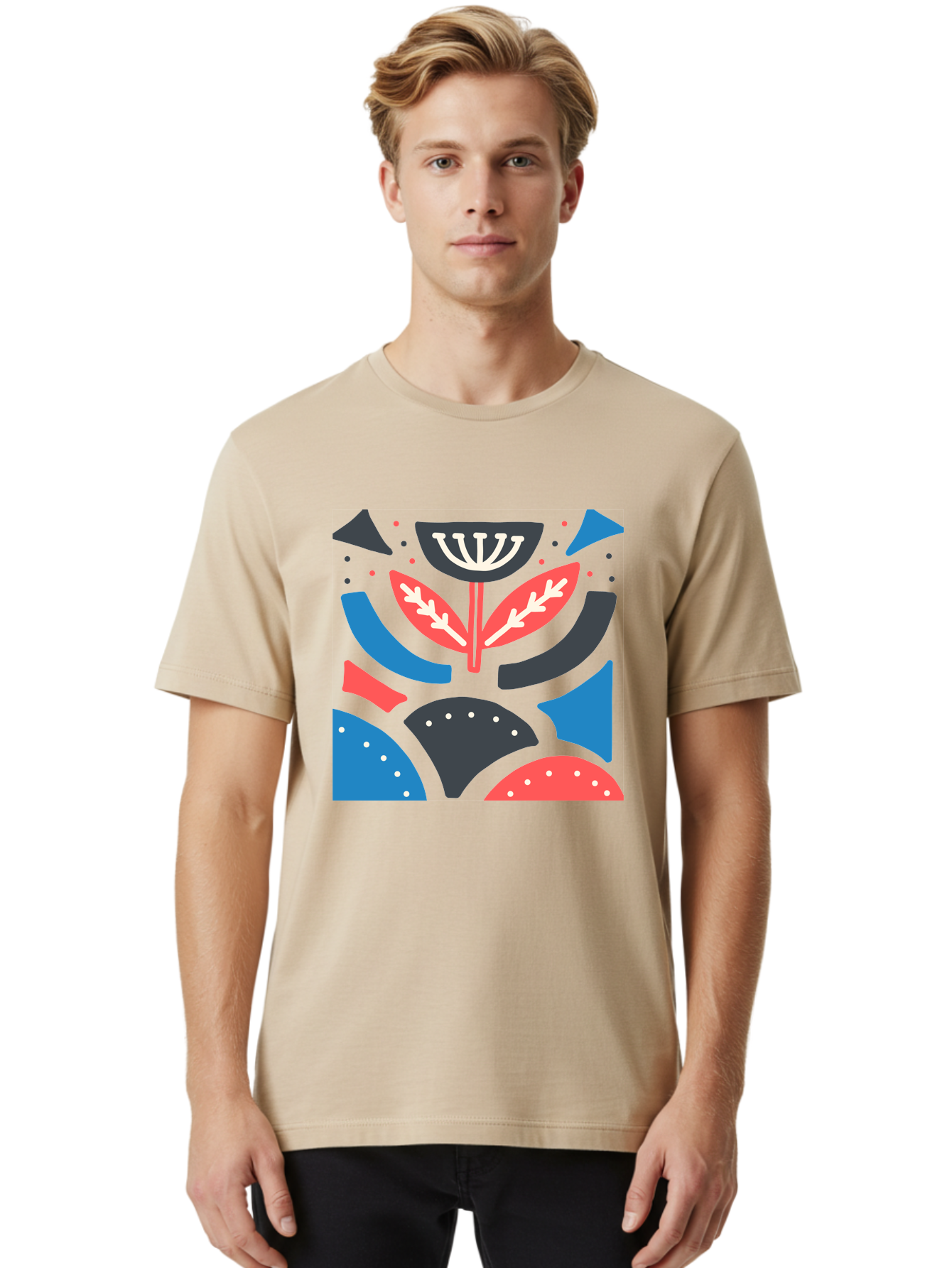 Menorah-Illustration Men'S Graphic Tee, 100% Cotton, Comfortable Casual Summer Wear, Machine Washable, Menorah Illustration, Abstract Floral Design, Hanukkah Symbol, Festive Atmosphere, Jewish Tradition, Holiday Celebration, Aab764
