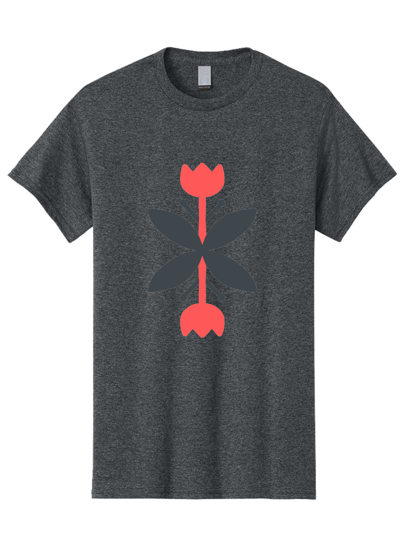Pink-Tulip Men'S Graphic Tee, 100% Cotton, Comfortable Casual Summer Wear, Machine Washable, Stylized Butterfly, Red Flowers, Black Leaves, Floral Design, Abstract Art, Graphic Illustration, Minimalist Style, Symmetrical Composition Aab772