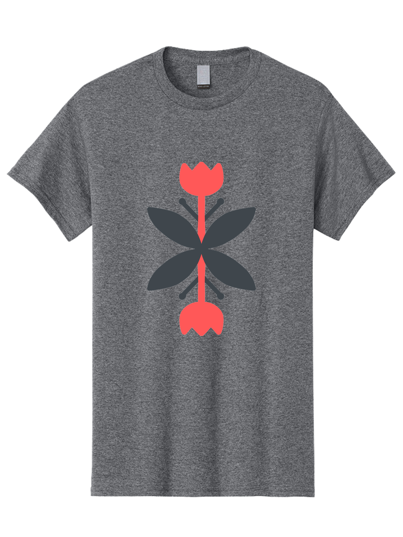 Pink-Tulip Men'S Graphic Tee, 100% Cotton, Comfortable Casual Summer Wear, Machine Washable, Stylized Butterfly, Red Flowers, Black Leaves, Floral Design, Abstract Art, Graphic Illustration, Minimalist Style, Symmetrical Composition Aab772